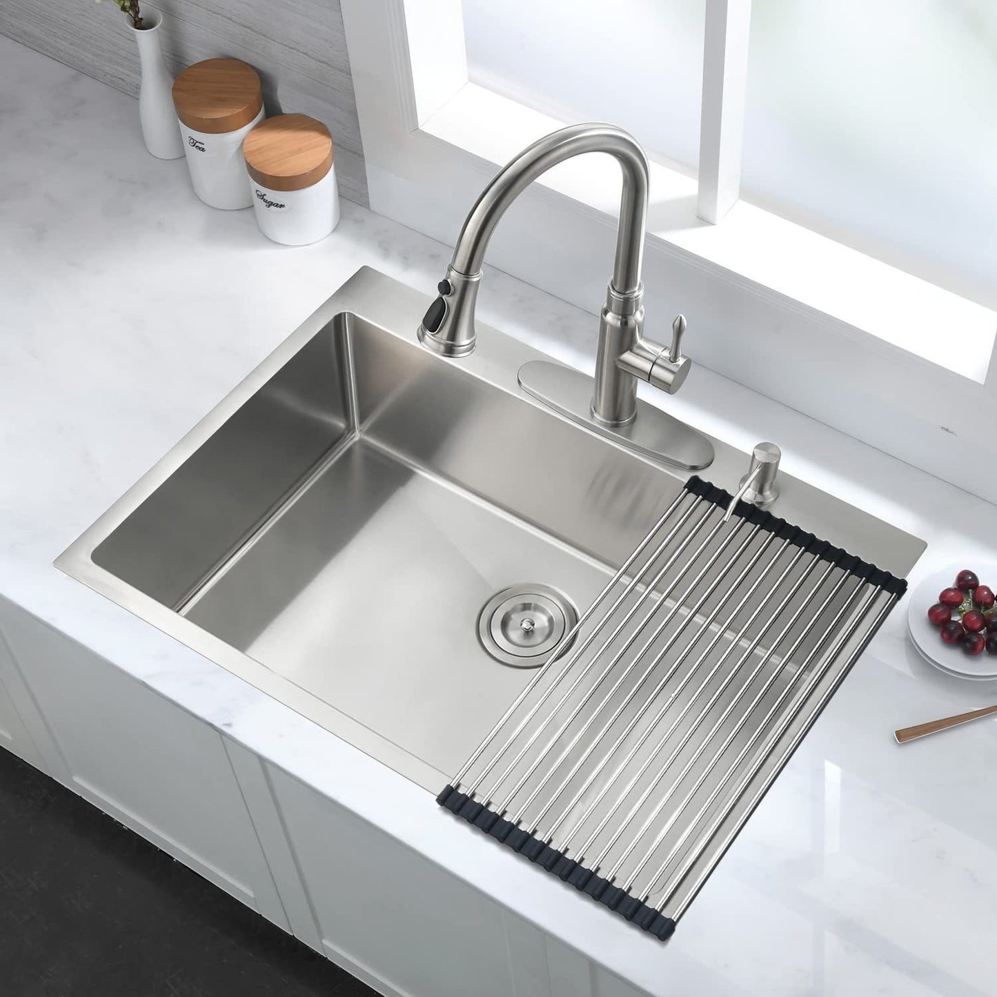 Premium Stainless Steel 30 2-Hole Drop-In Kitchen Sink with Grid and Strainer