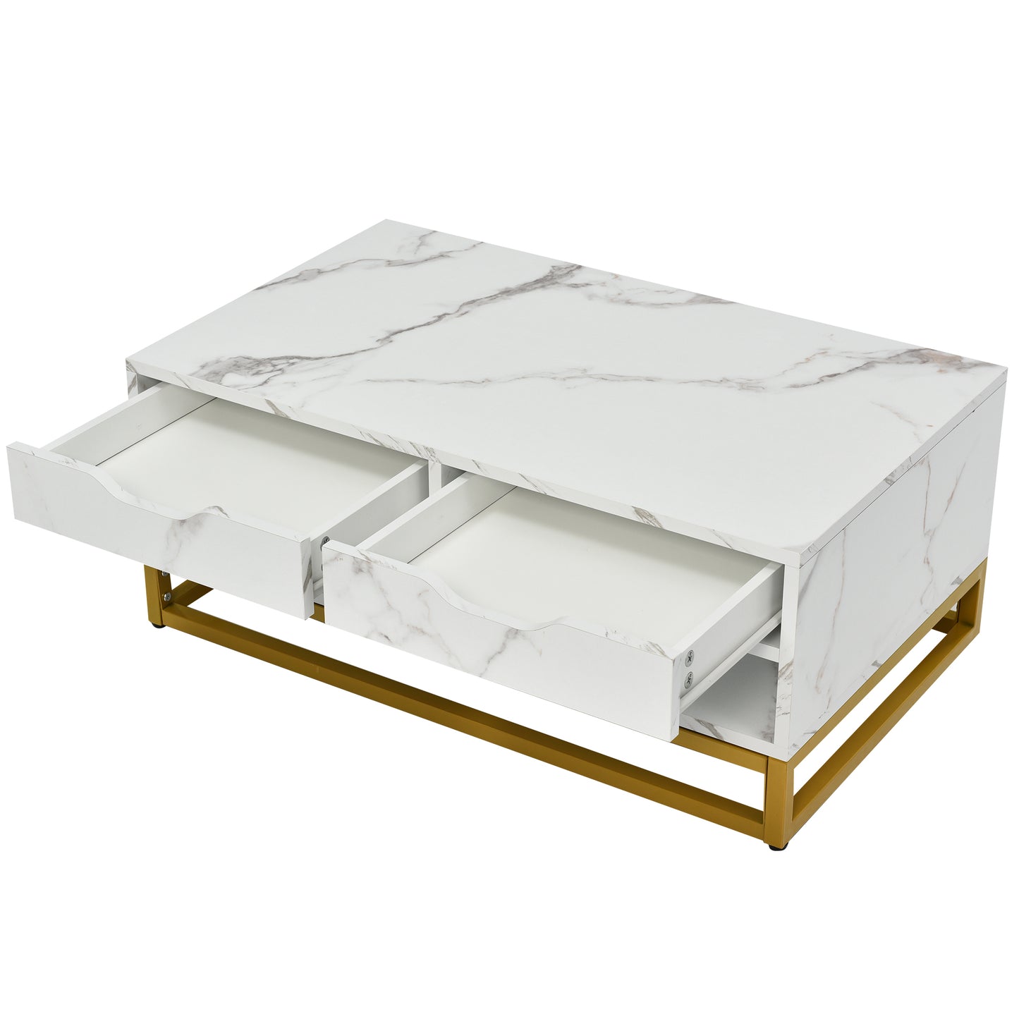 Golden Marble Nesting Coffee Table Set with Metal Frame, Drawers & Shelves Storage