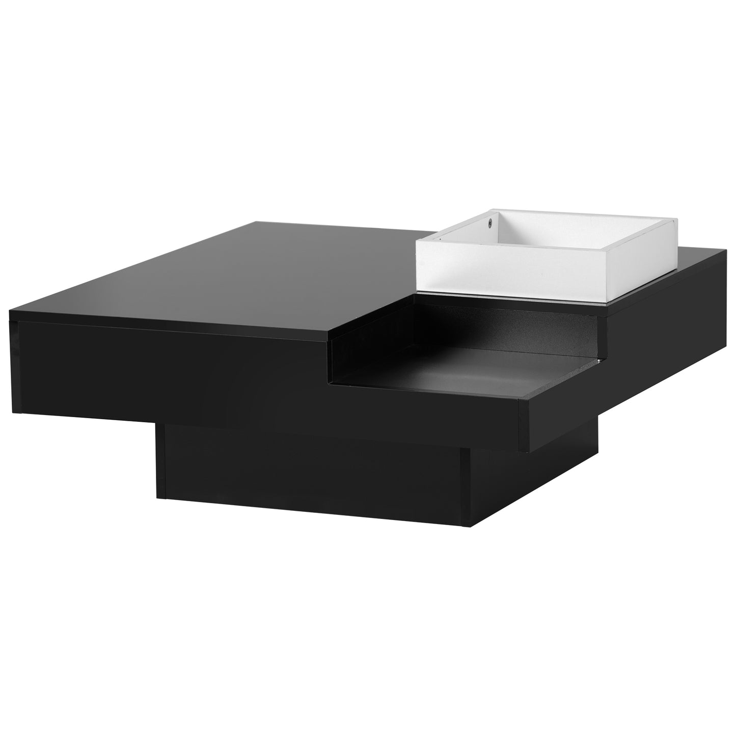 Chic Minimalist Square Coffee Table with LED Strip Lights and Tray