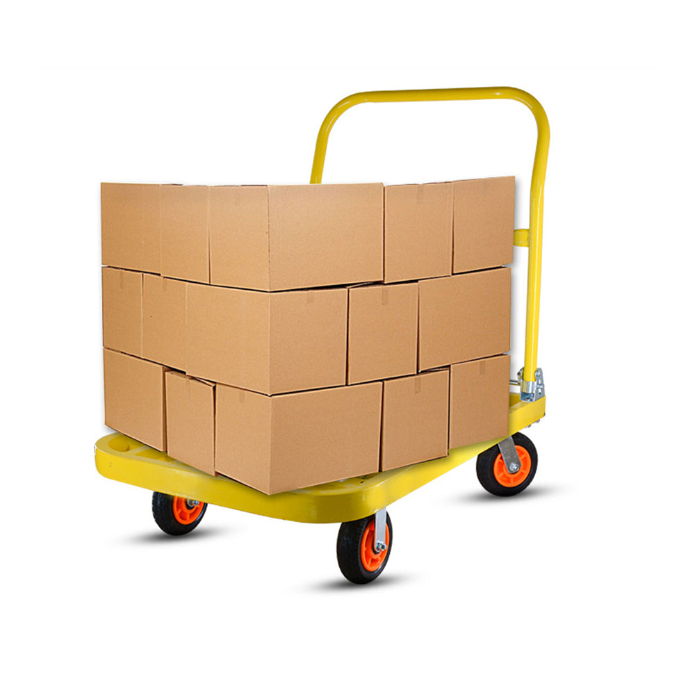 660 lbs. Capacity Steel Push Hand Truck Heavy-Duty Dolly Folding Foldable Moving Warehouse Platform Cart in Yellow