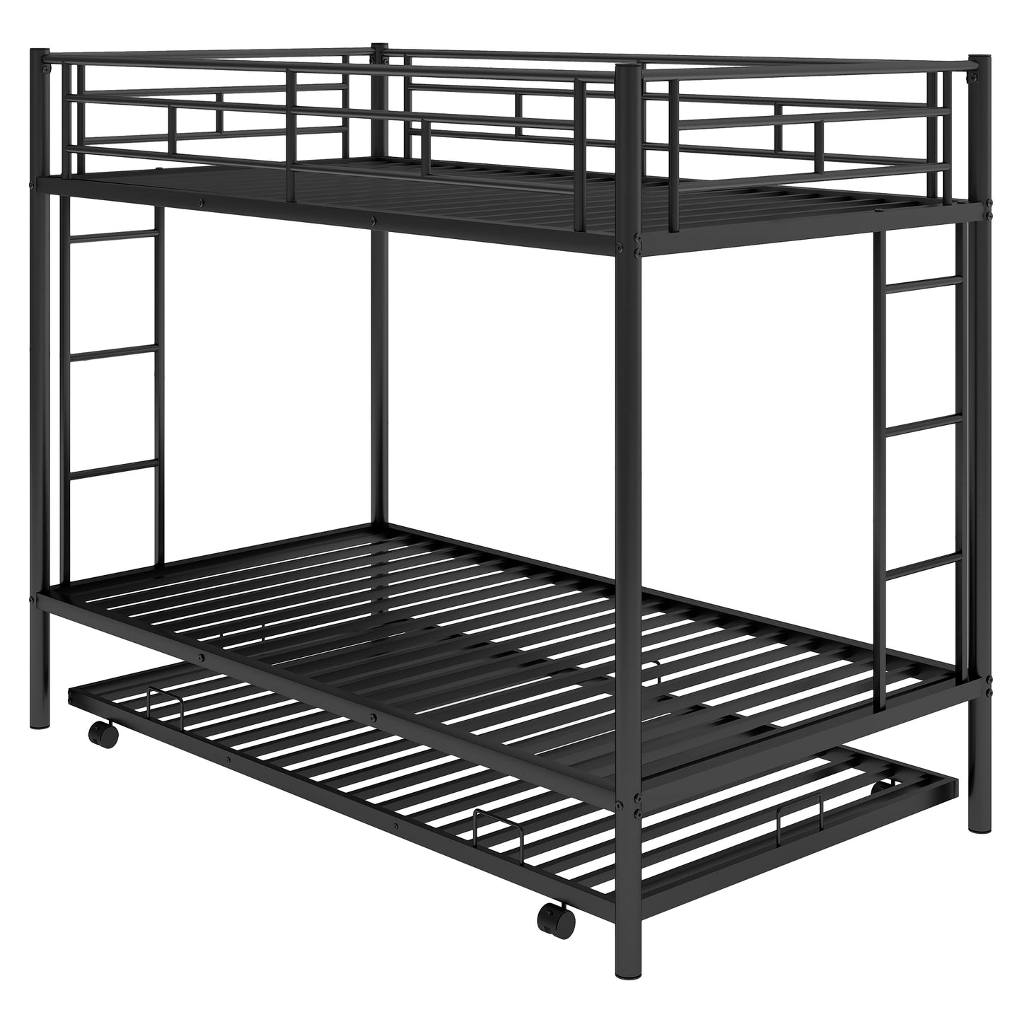 Twin Bunk Bed with Trundle - Space-Saving Black Design