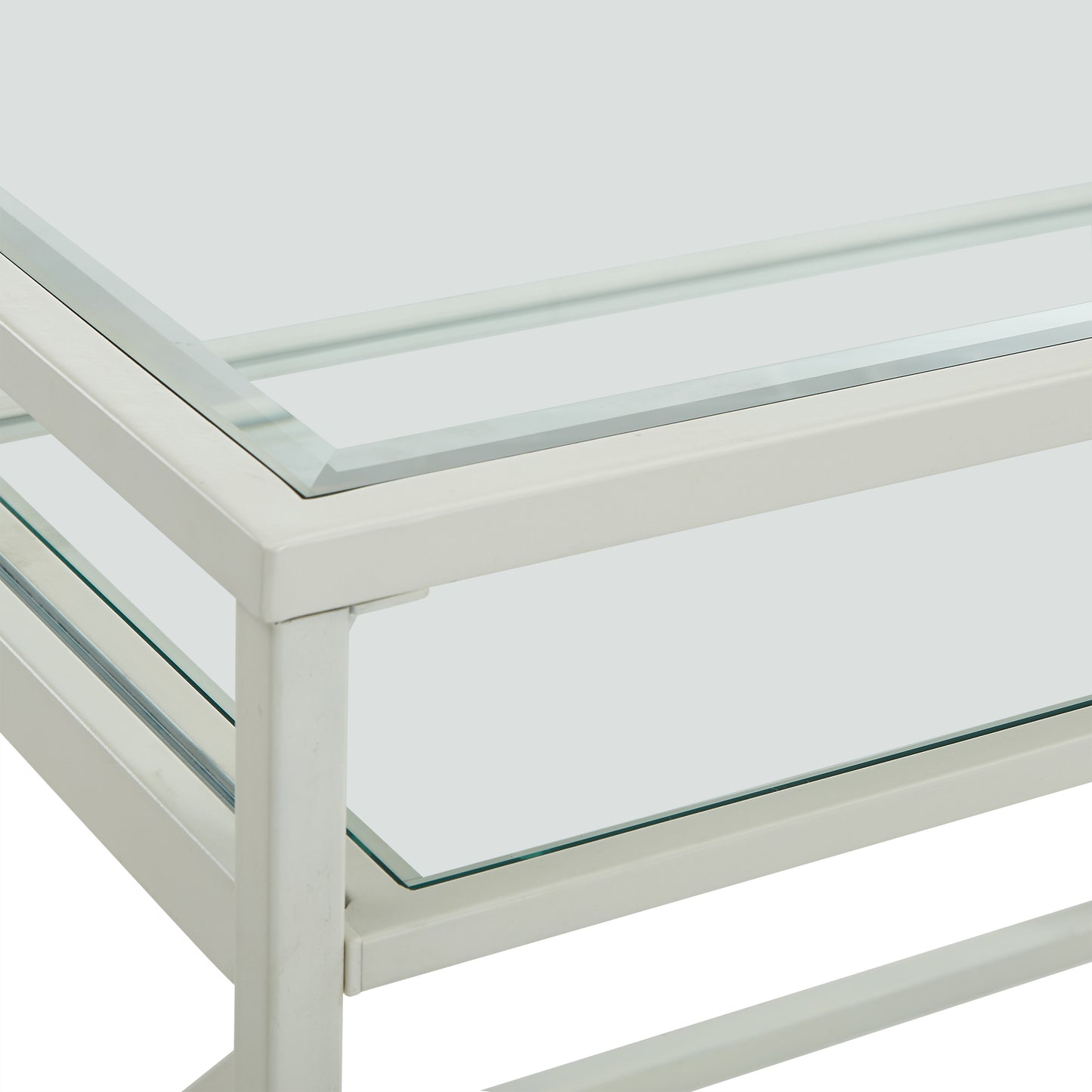 Compact White Glass-Top Desk with Iron Frame for Small Spaces