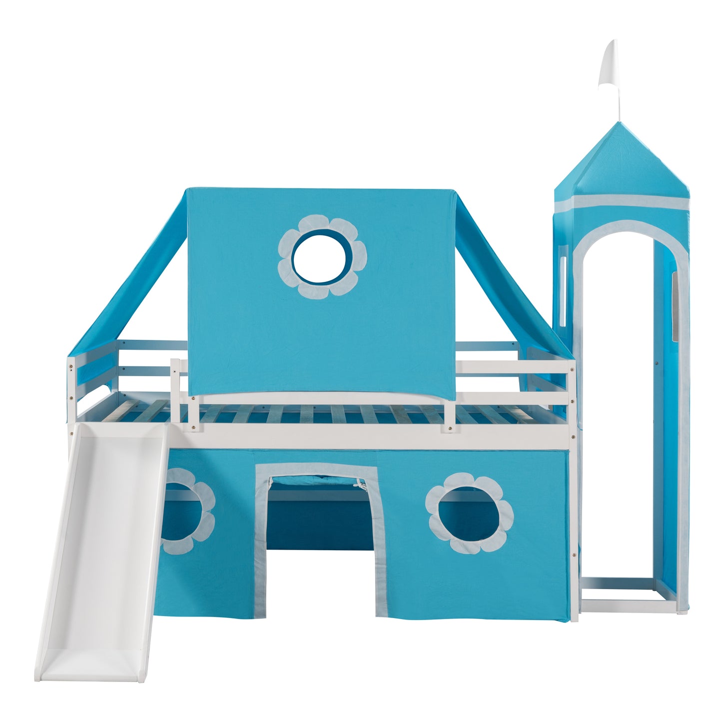 Blue Castle Bunk Bed - Full Size with Slide and Tower