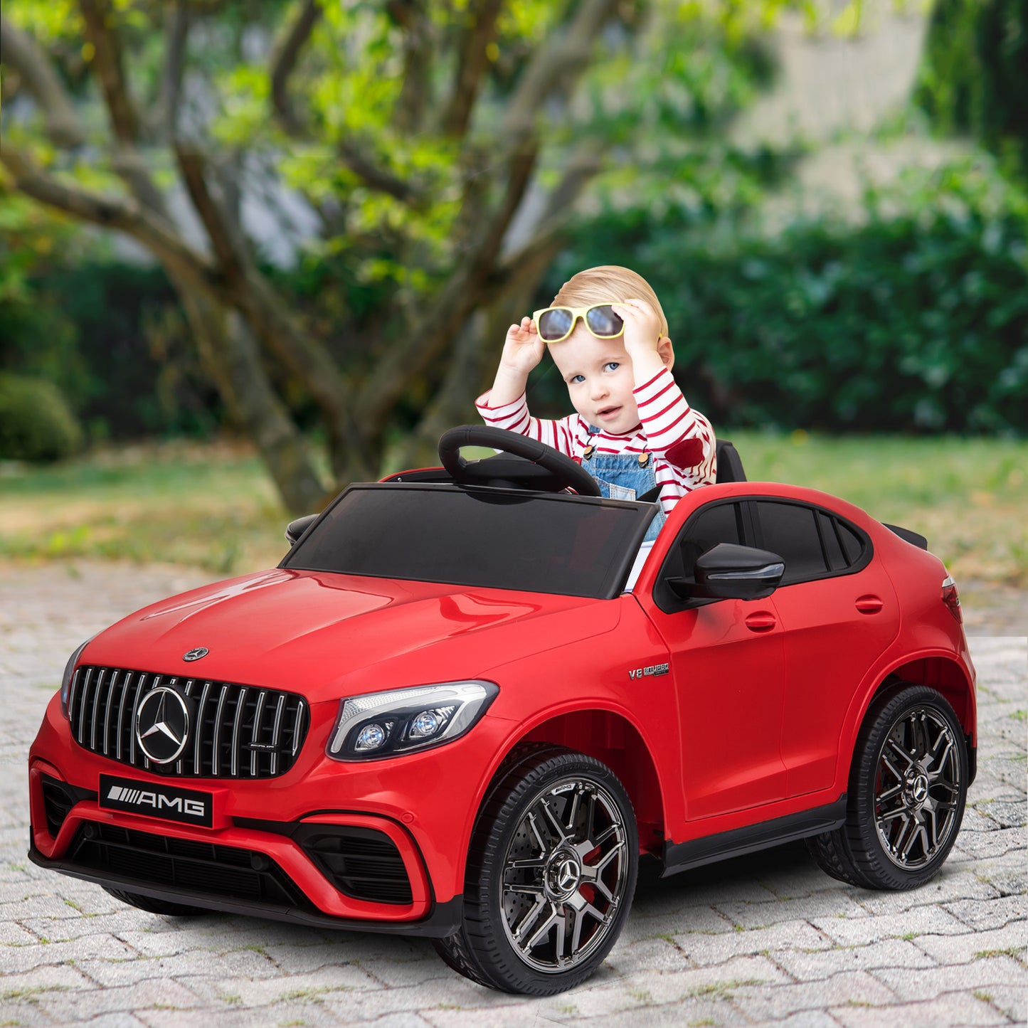 Aosom 12V Toddler Ride On Car with Remote Control, Mercedes Benz AMG GLC63S Coupe, Electric Car with 2 Speed, MP3 Player, Light, Horn, Songs, Suspension, Red