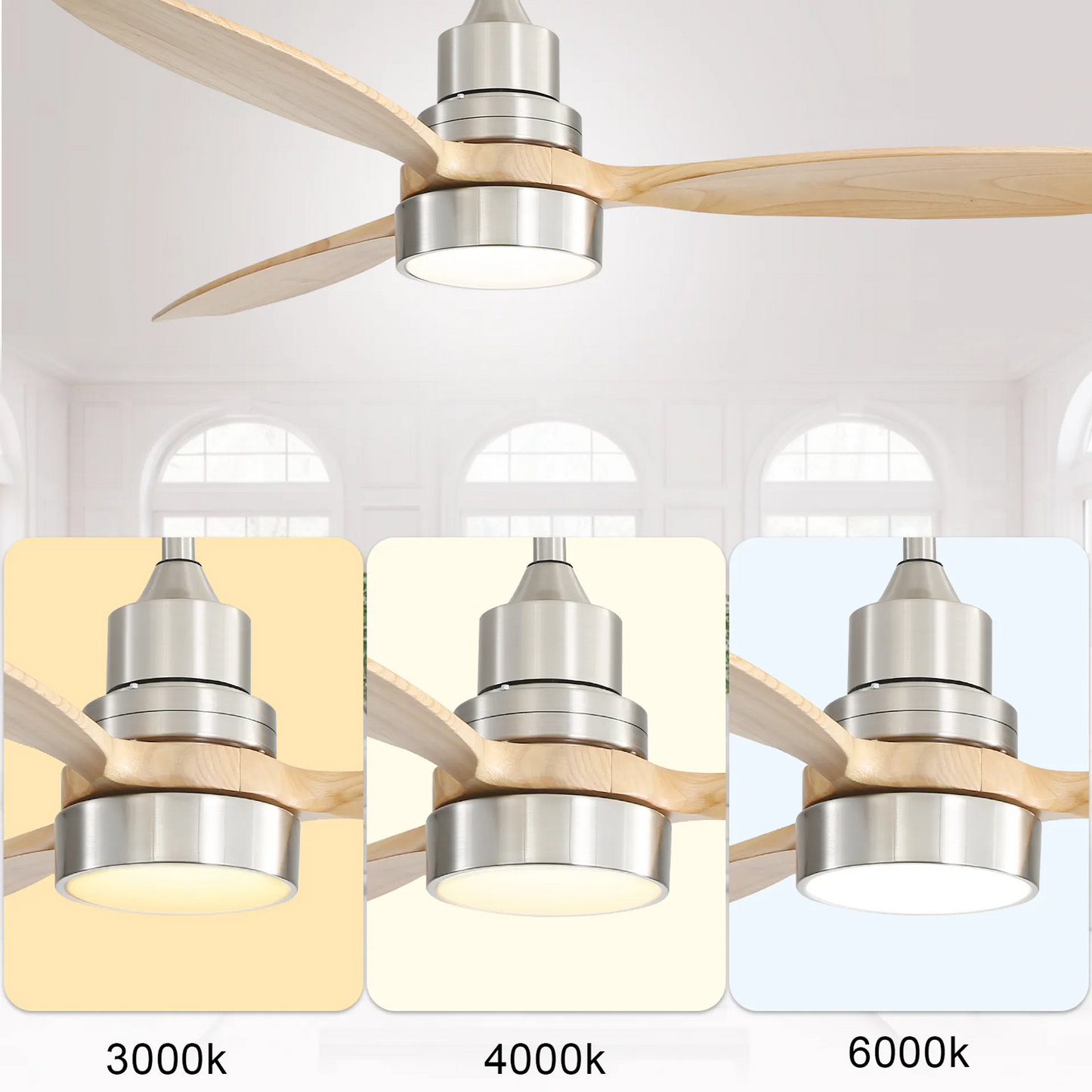 52 Modern Wooden Ceiling Fan with LED Light and Remote Control