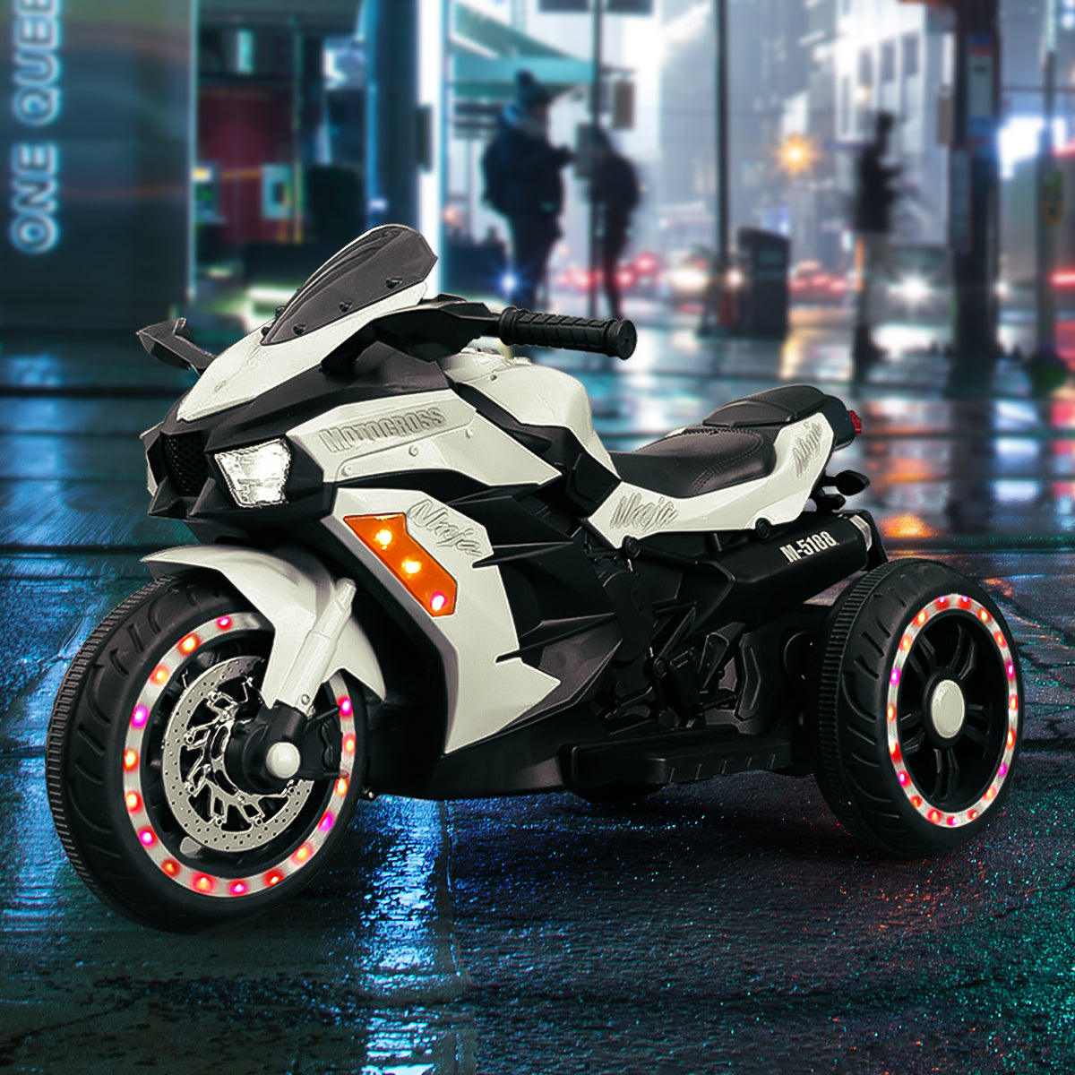 Rechargeable 12V White 3-Wheel Electric Motorcycle for Kids