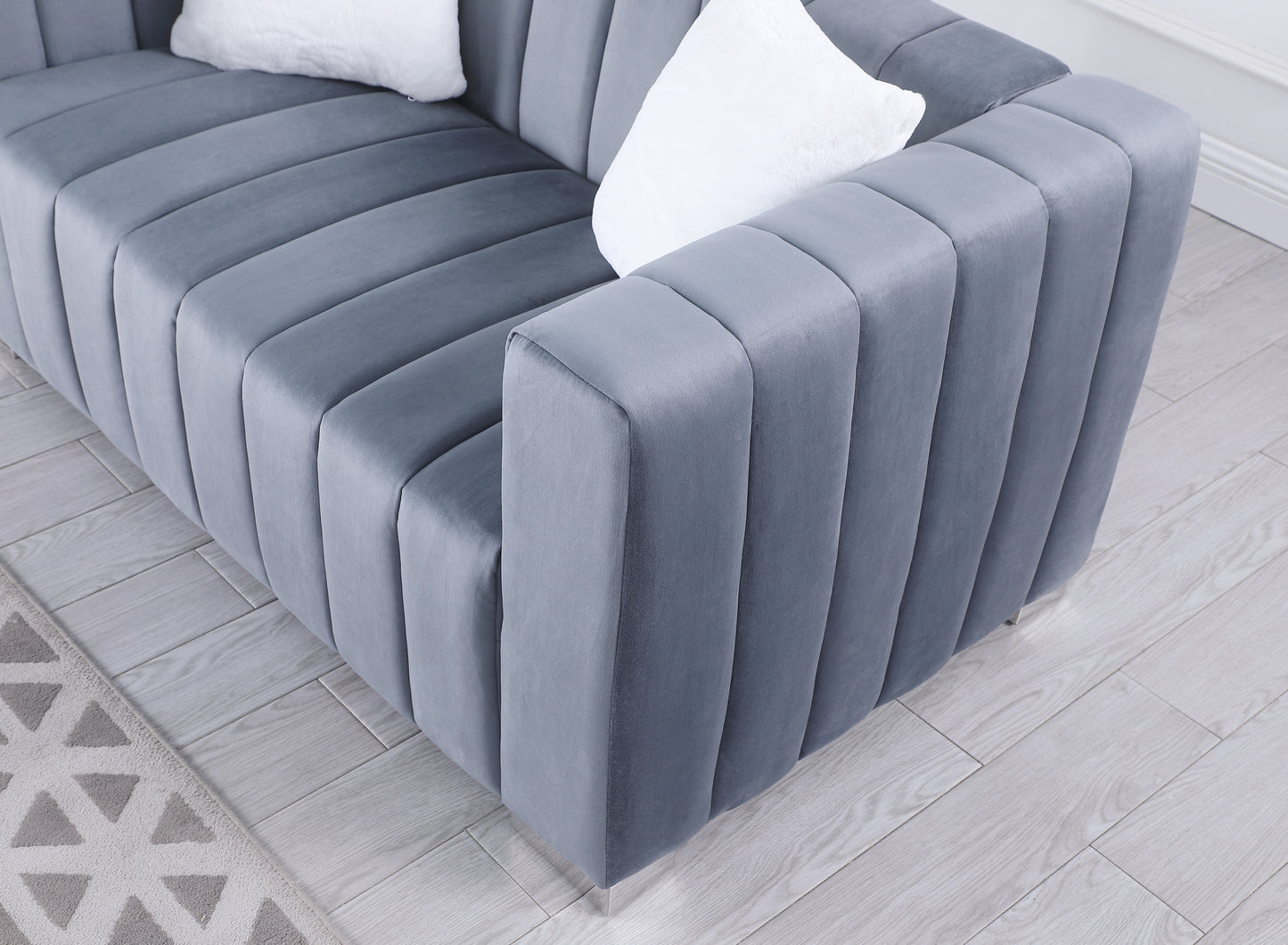 A modern  channel sofa  take on a traditional Chesterfield,Grey color,loveseater