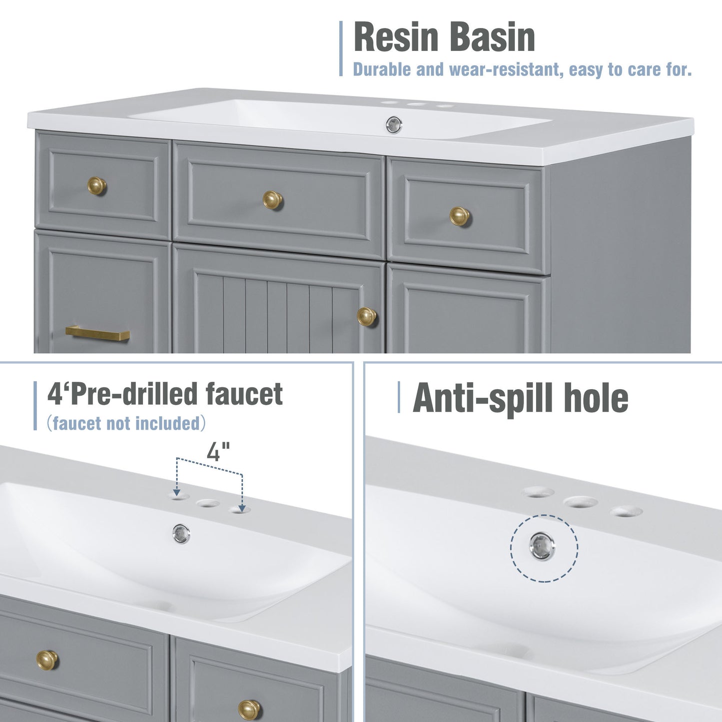 36" Bathroom Vanity Cabinet with Sink Top Combo Set, Grey, Single Sink, Shaker Cabinet with Soft Closing Door and Drawer