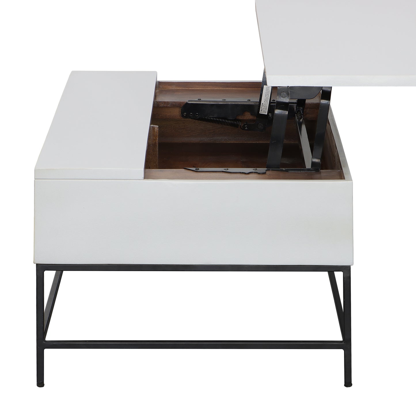 45-inch White and Black Lift-Top Coffee Table crafted from Mango Wood and Iron Frame