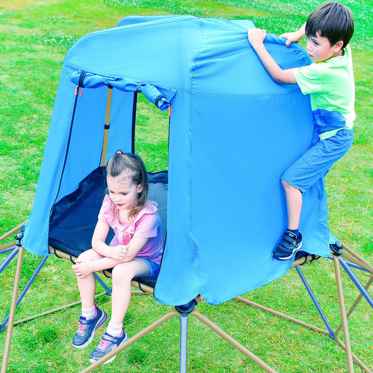 Climbing Dome with Canopy and Playmat - 10 ft Colorful Geometric Playground Jungle Gym