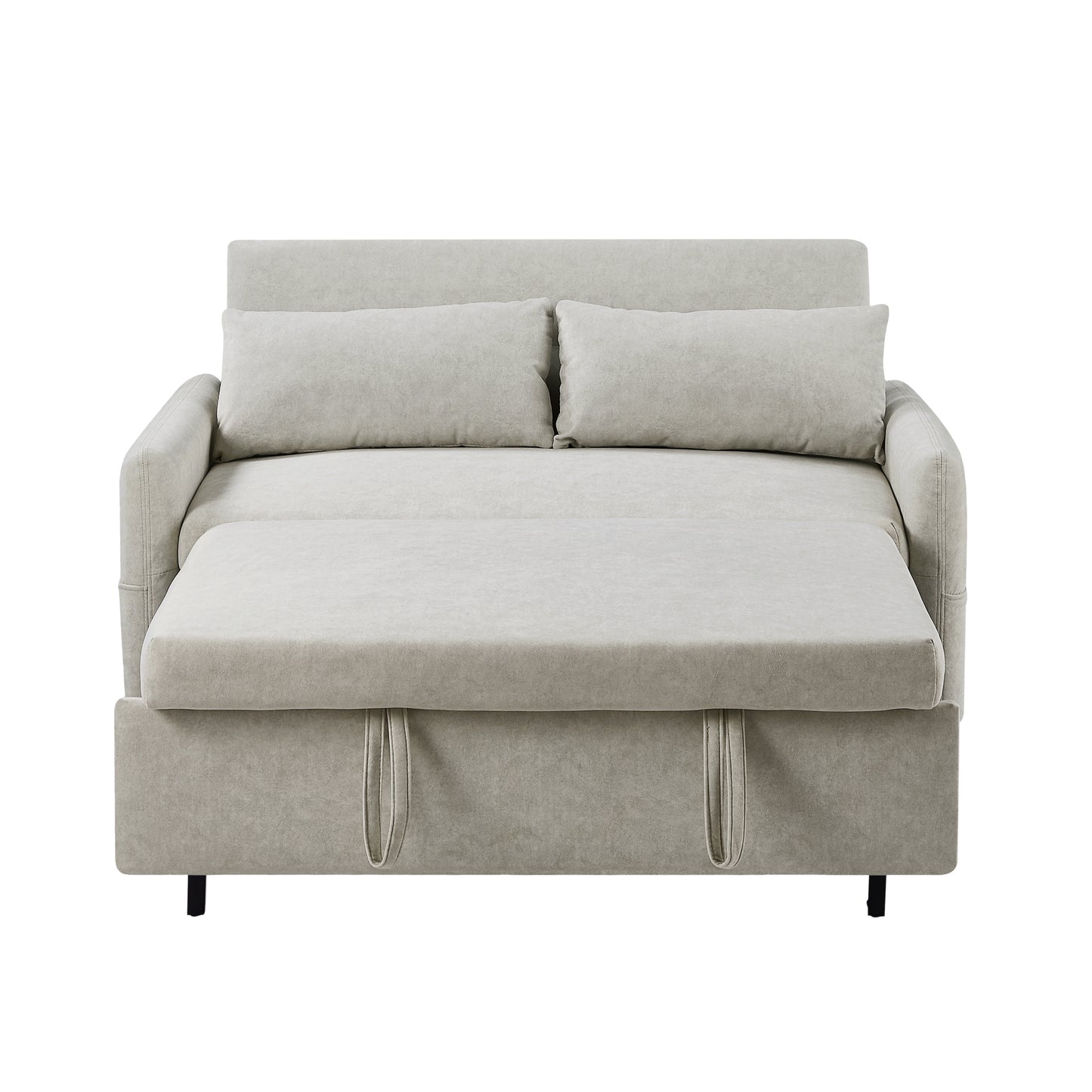 Adjustable Pull Out Sleep Sofa Bed Loveseat Couch with Storage Pockets, USB Ports, Beige