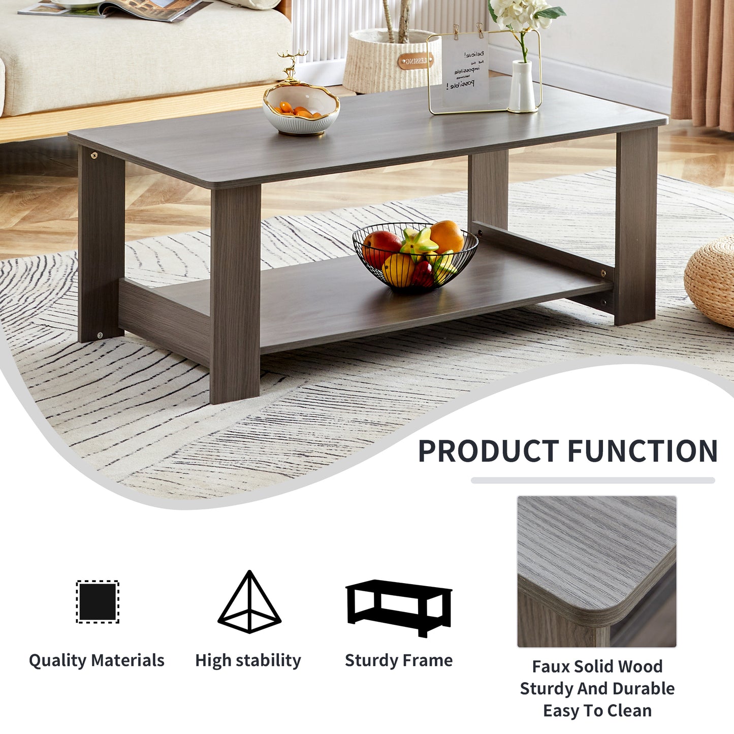 Gray Textured Double-Layered MDF Coffee Table - Sleek & Practical