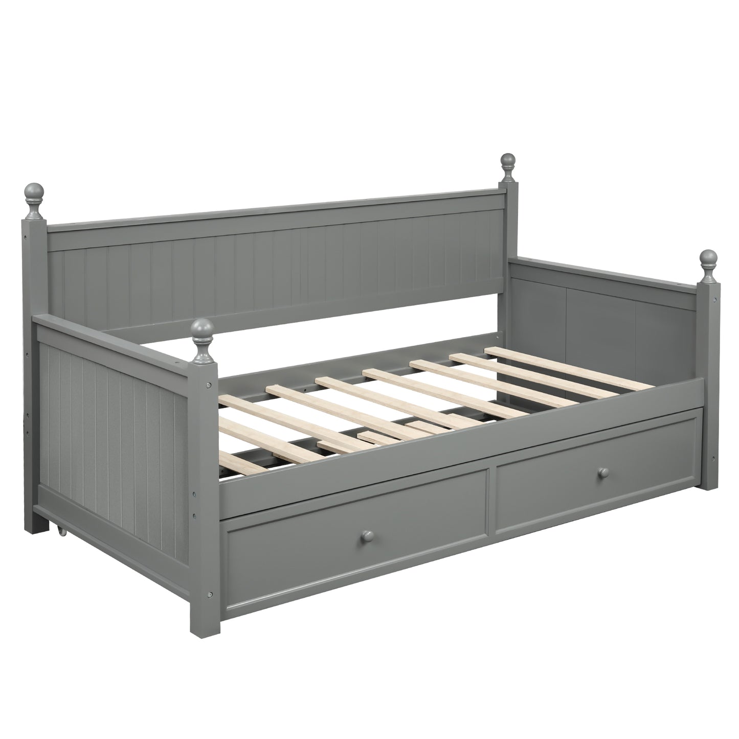 Twin Size Wood Daybed with Twin Size Trundle (Gray)