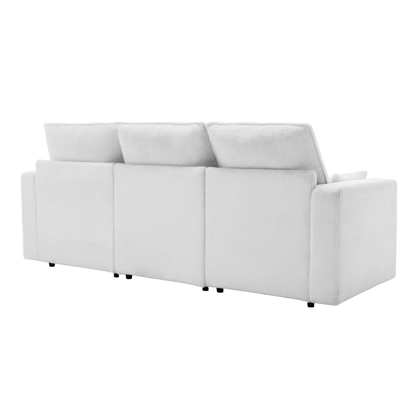 U_STYLE 3 Seat Sofa with Removable Back and Seat Cushions and 2 pillows,Teddy Fabric Couch for Living Room, Office, Apartment