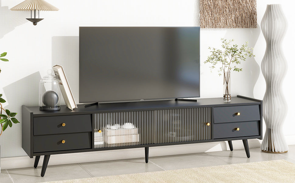 Contemporary Black TV Stand with Elegant Golden Accents