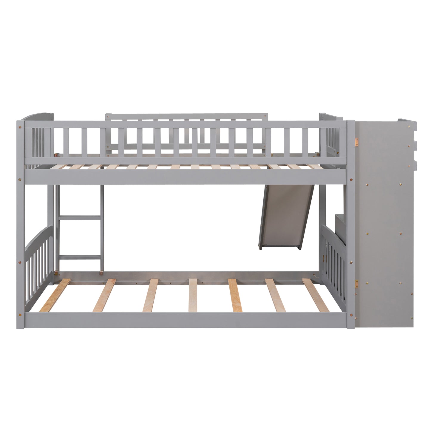 Stairway Twin Bunk Bed with Slide, Drawers, and Gray Finish