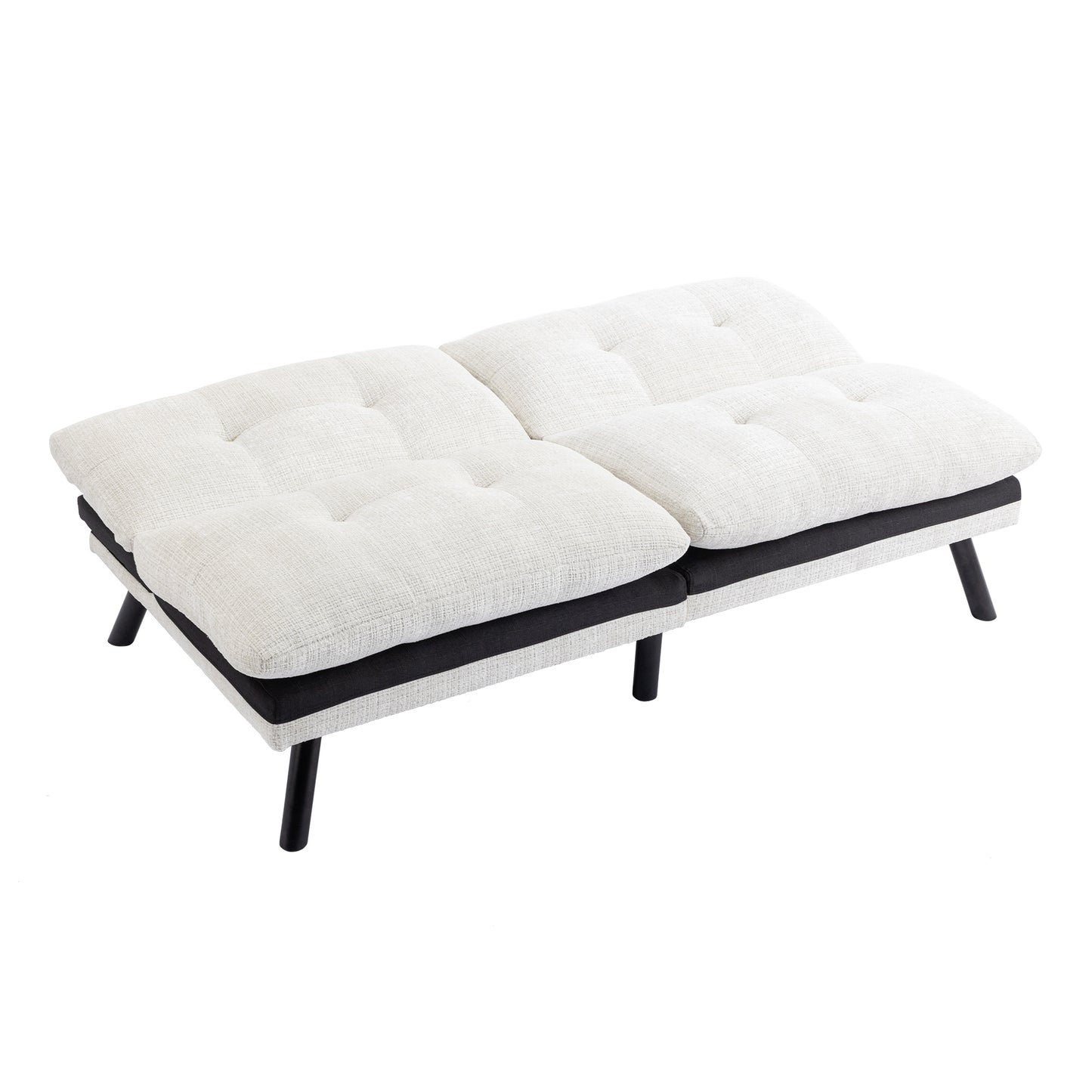 Convertible Sofa Bed  Loveseat Futon Bed Breathable Adjustable Lounge Couch with Metal Legs,Futon Sets for Compact Living Space  Chenille-Creamy white