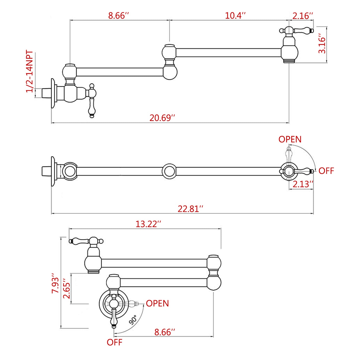 Pot Filler Faucet Wall Mount,with Double Joint Swing Arms Chrome