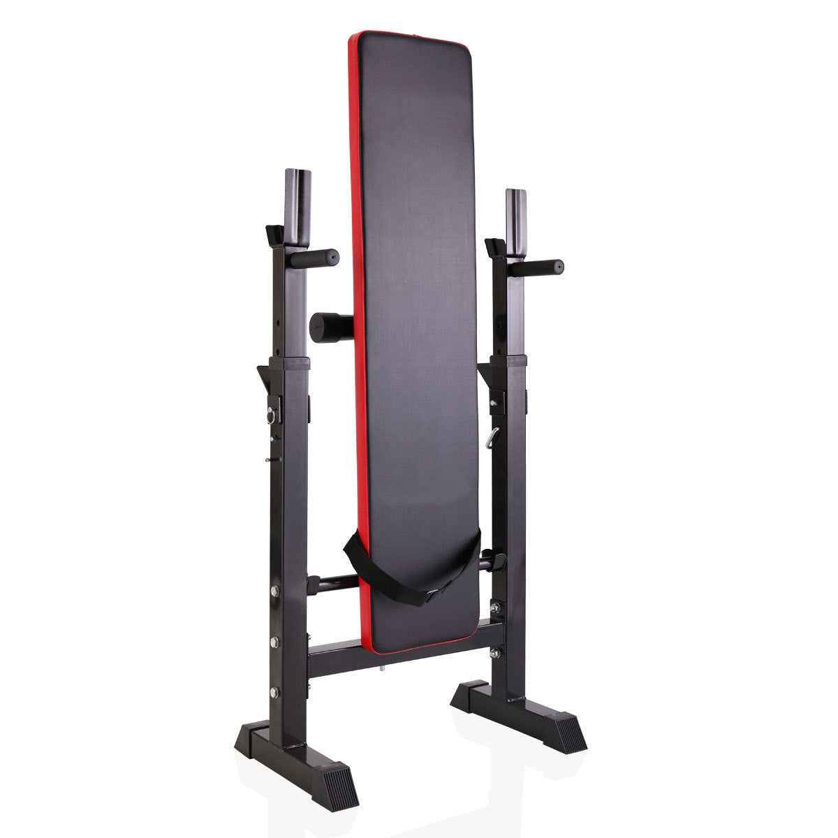 Adjustable Folding Multifunctional Workout Station Adjustable Workout Bench with Squat Rack - balck red