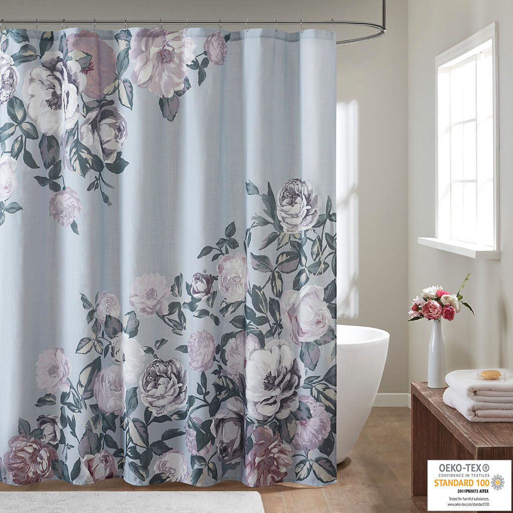 Elegant Cotton Floral Print Shower Curtain with Oeko-Tex Certification