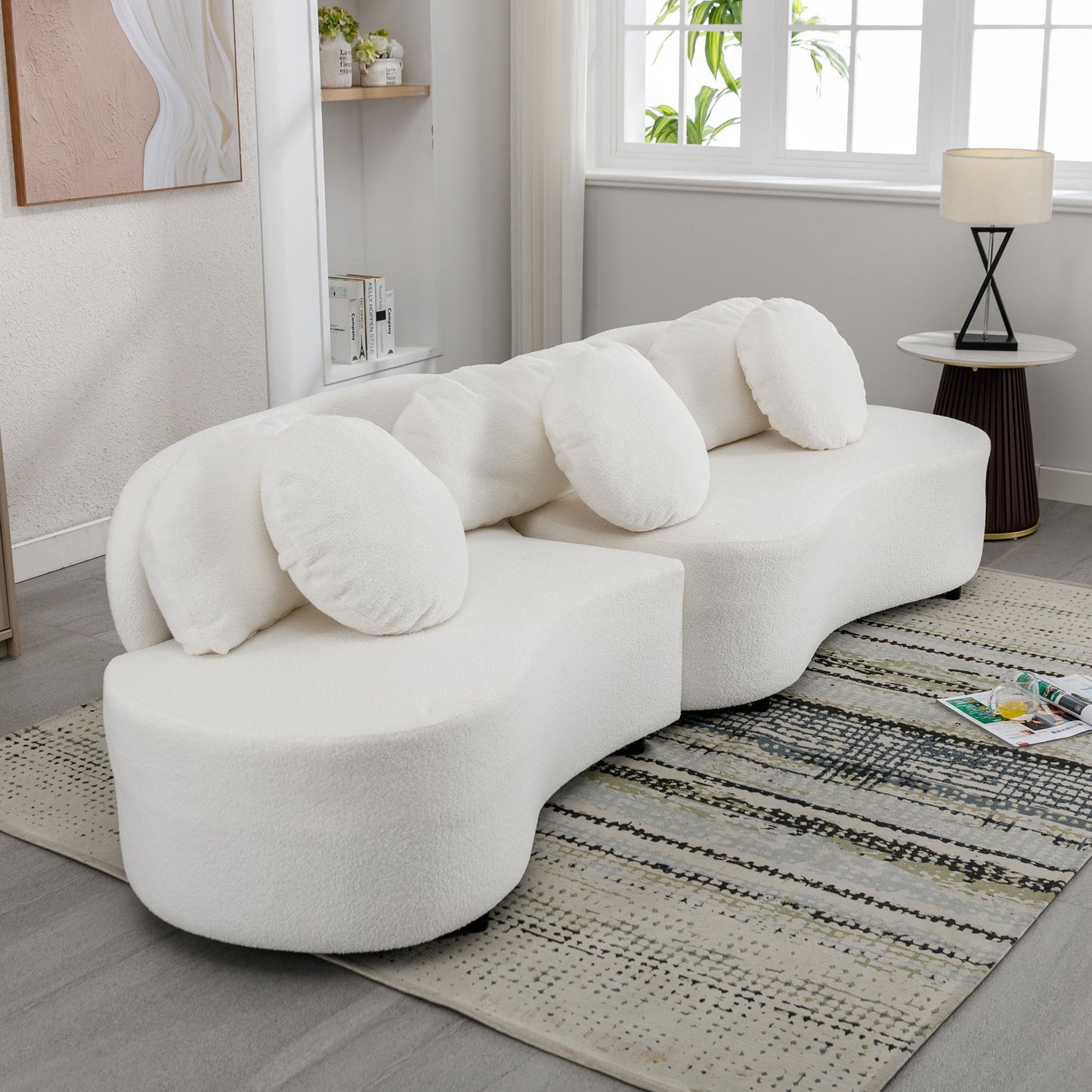 Beige Lamb Velvet Upholstered Modern Living Room Sofa, 103.9