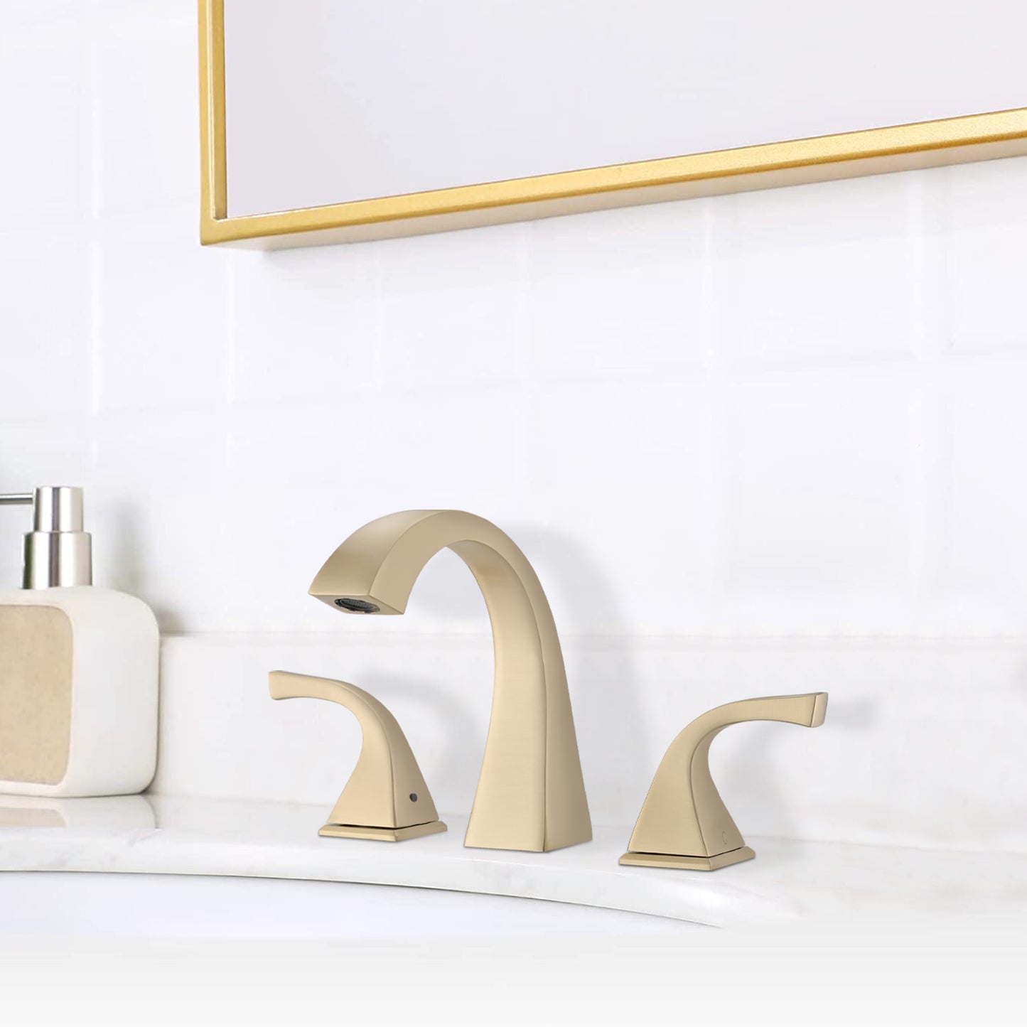 Brushed Gold 2-Handle Bathroom Faucet with Drain