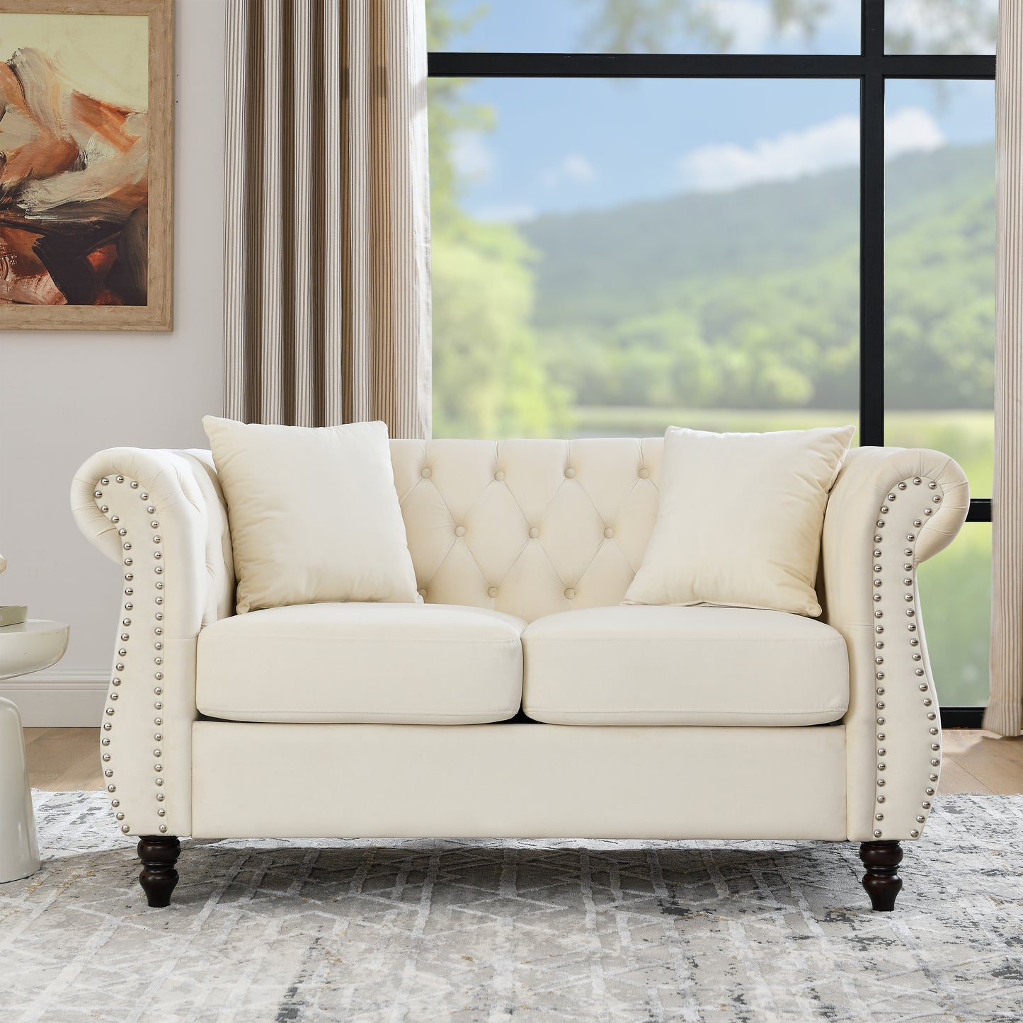 Classic Beige Velvet Chesterfield Sofa Set - 3-Seater and 2-Seater Combination