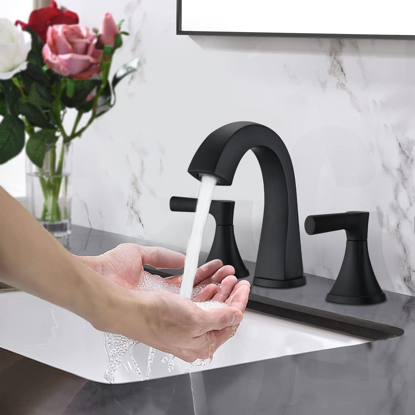 Elegant Matte Black Two-Handle Bathroom Sink Faucet with Drain Assembly