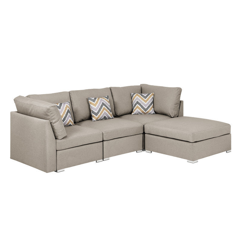 Amira Beige Sofa Set with Ottoman and Pillows