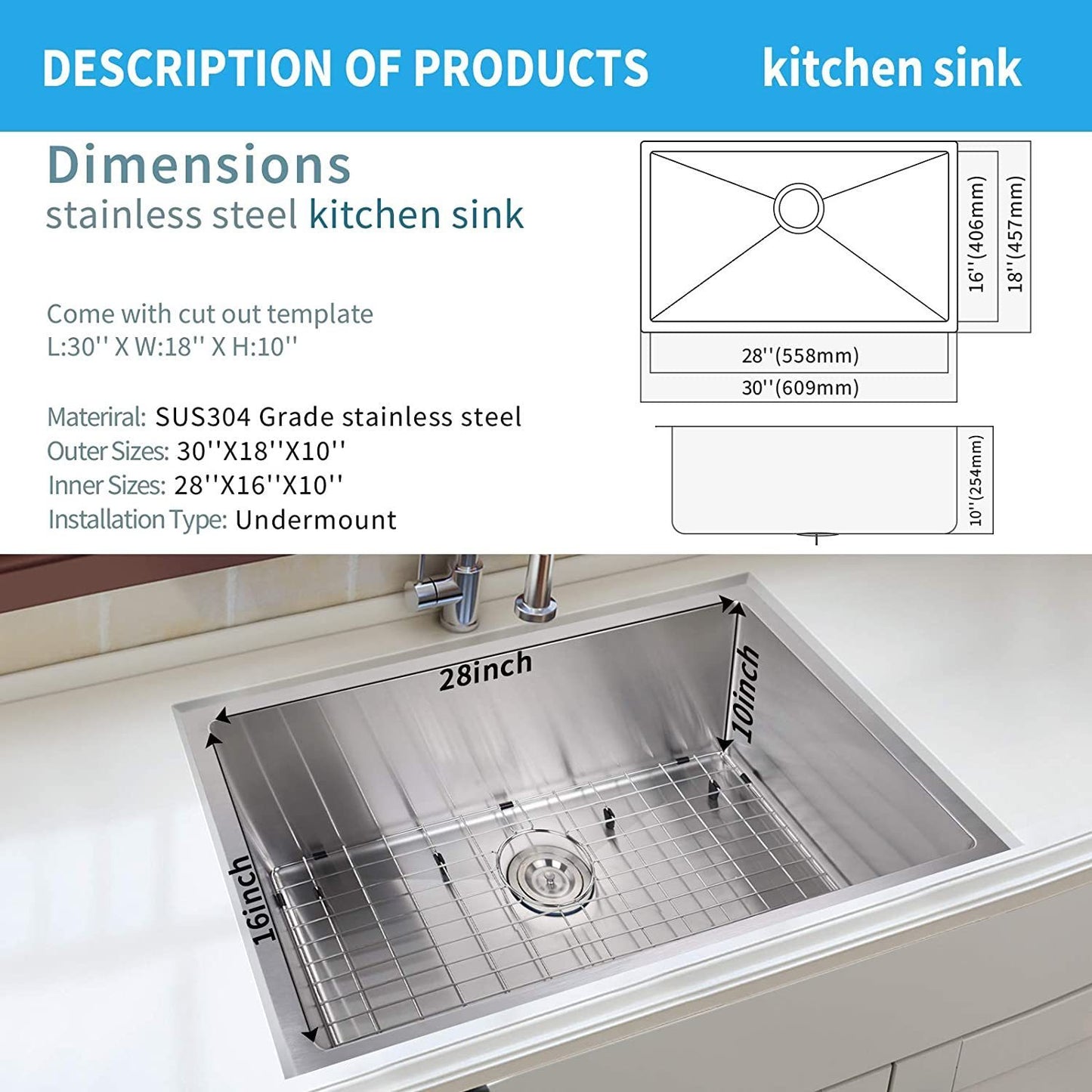 Premium 30-Inch Stainless Steel Kitchen Sink with Workstation Upgrade and Accessories, Silver - 3 Built-in Components Pack