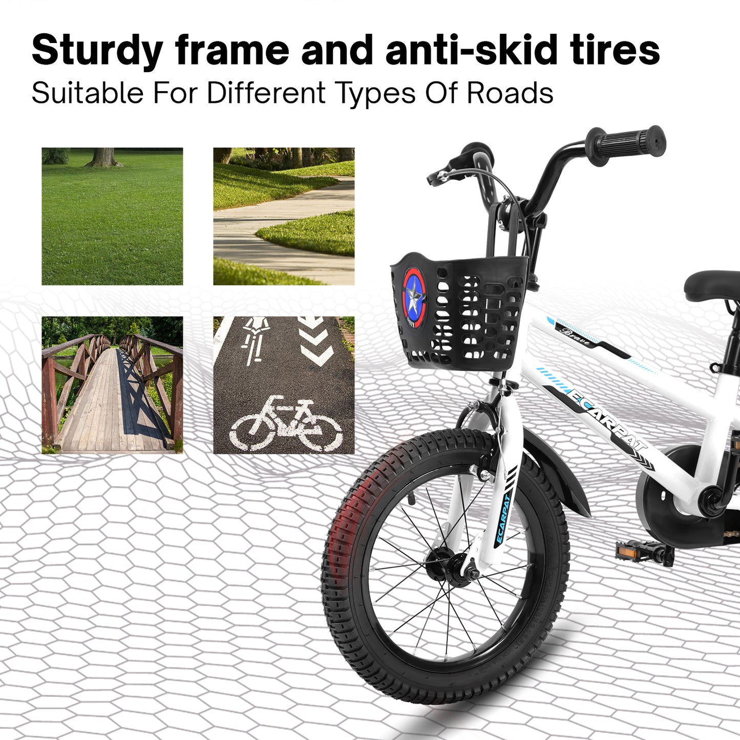 Kids Bike  16 inch for Boys & Girls with Training Wheels,  Freestyle Kids' Bicycle with Bell,Basket and fender.