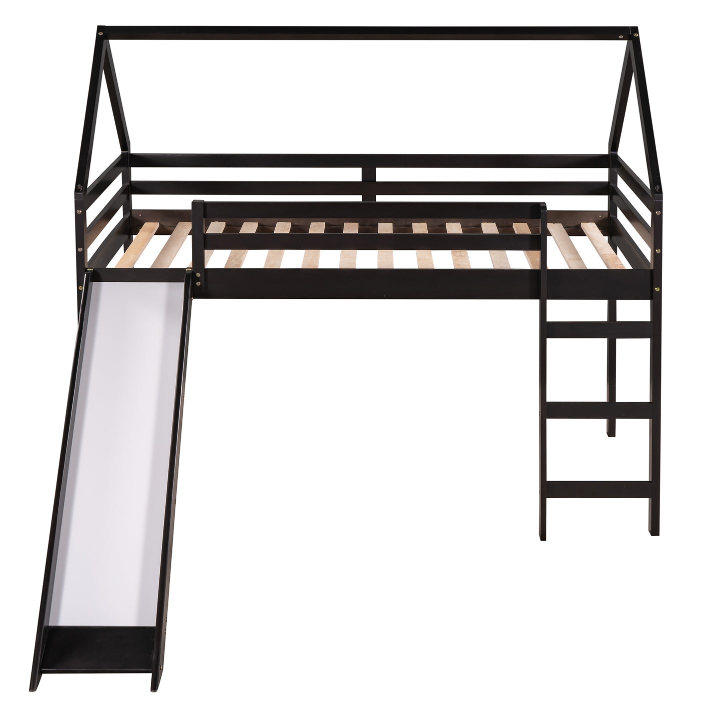 Twin Size Loft Bed with Slide, House Bed with Slide,Espresso( :WF281158AAP)