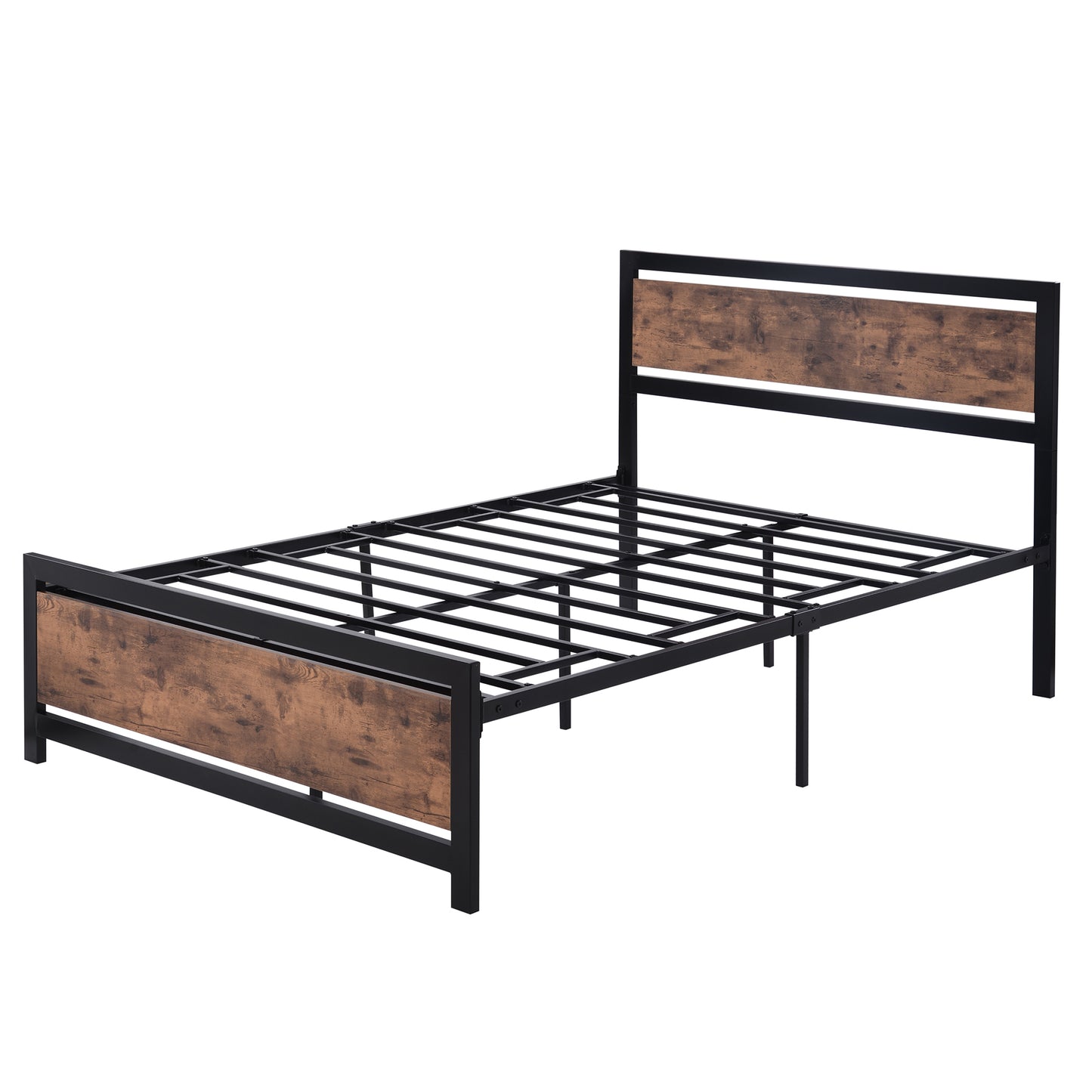 Metal and Wood Bed Frame with Headboard and Footboard ,Full Size Platform Bed ,No Box Spring Needed, Easy to Assemble(BLACK)