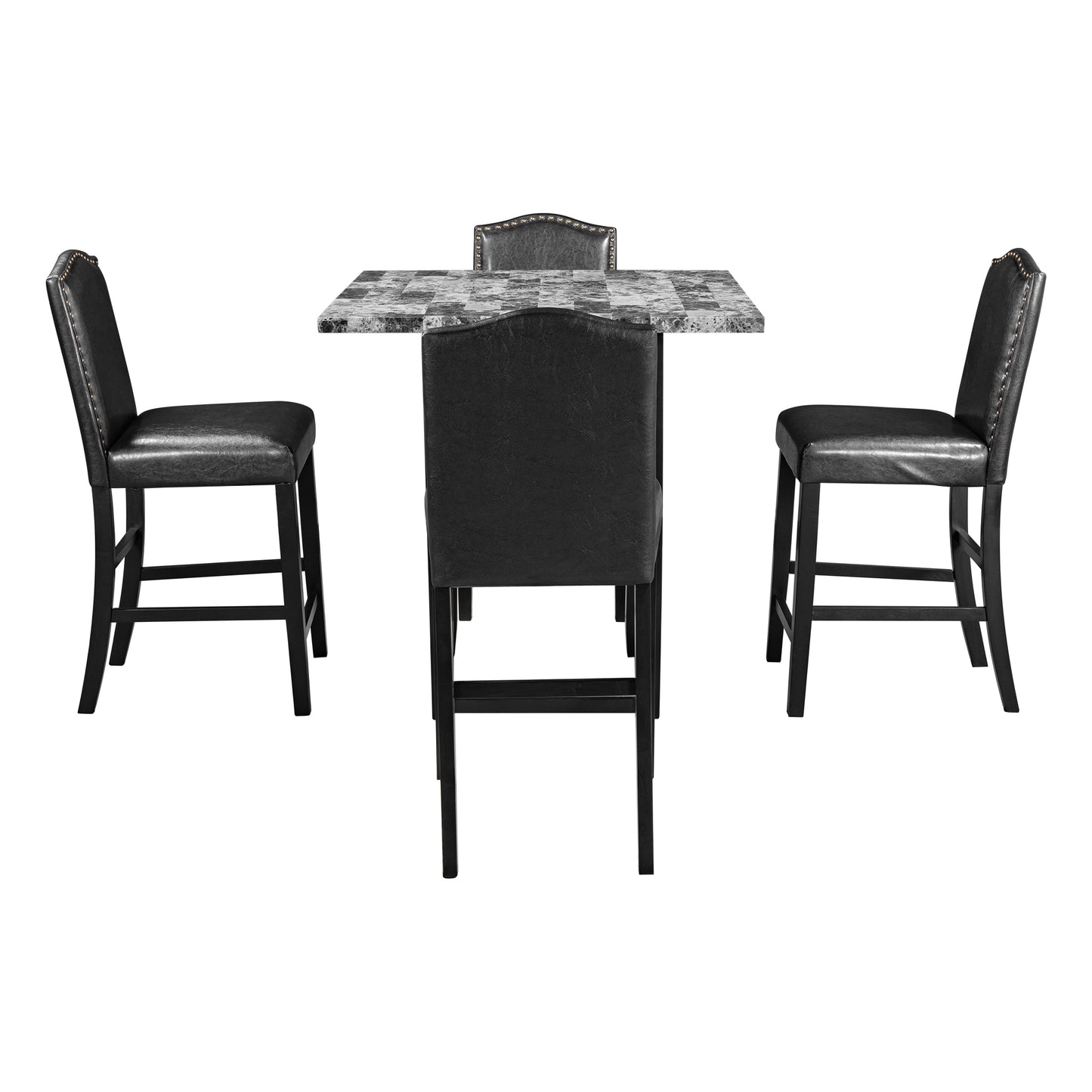 5 Piece Dining Set with Matching Chairs and Bottom Shelf for Dining Room, Black Chair+Gray Table