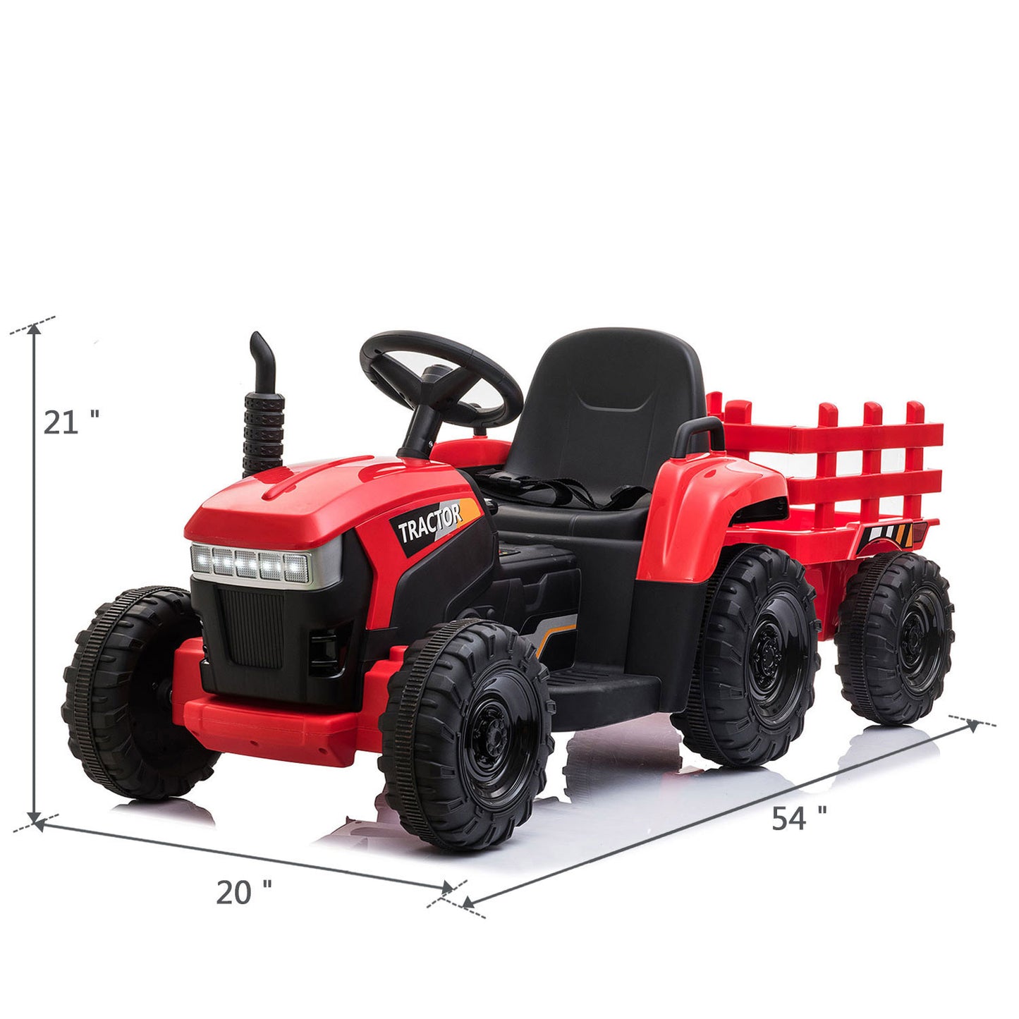 Red 12V Kids Ride-On Tractor with Removable Trailer and Music