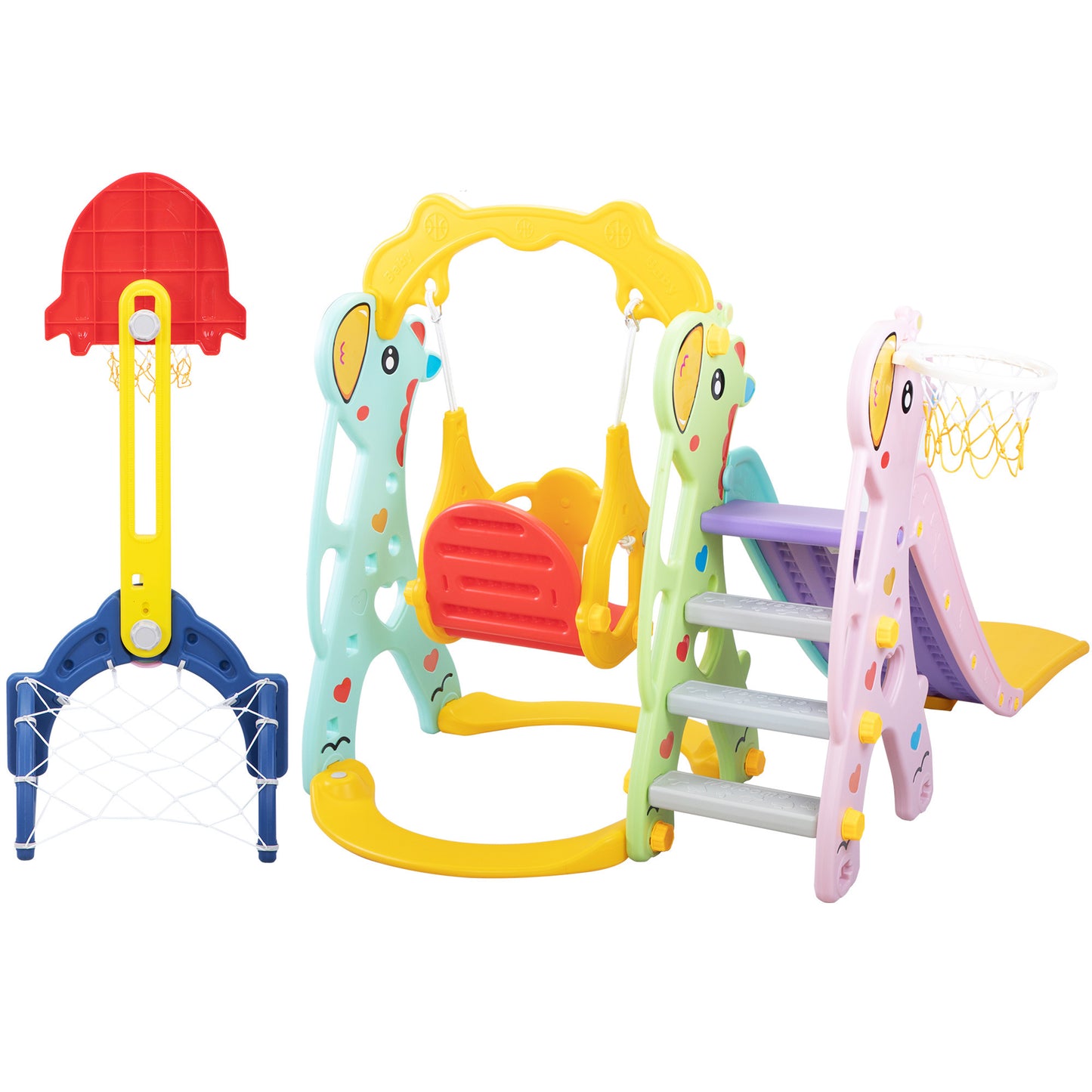 5-in-1 Giraffe-Themed Toddler Playground Set with Slide, Swing, and Ball Games