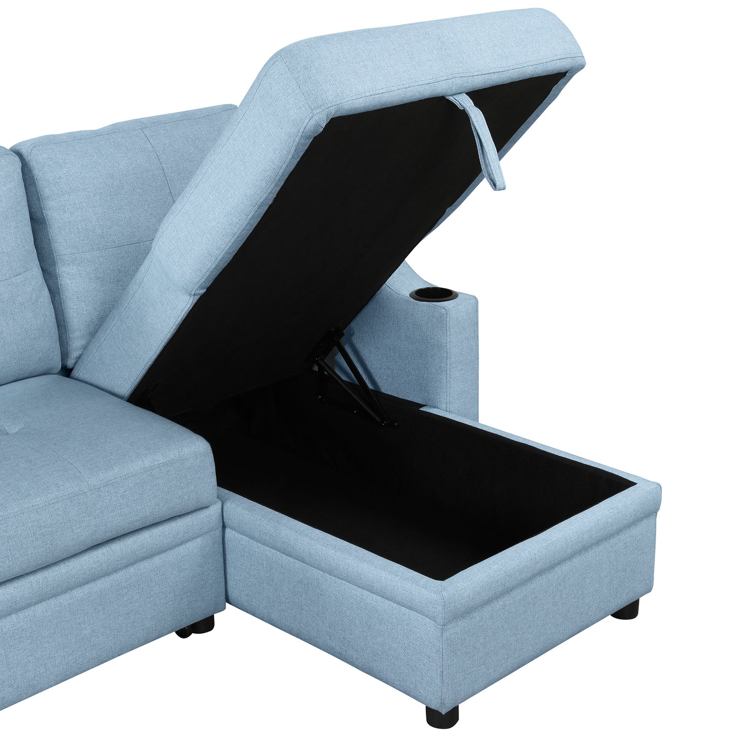 Orisfur Pull Out Sofa Bed with Storage Chaise and Cup Holder