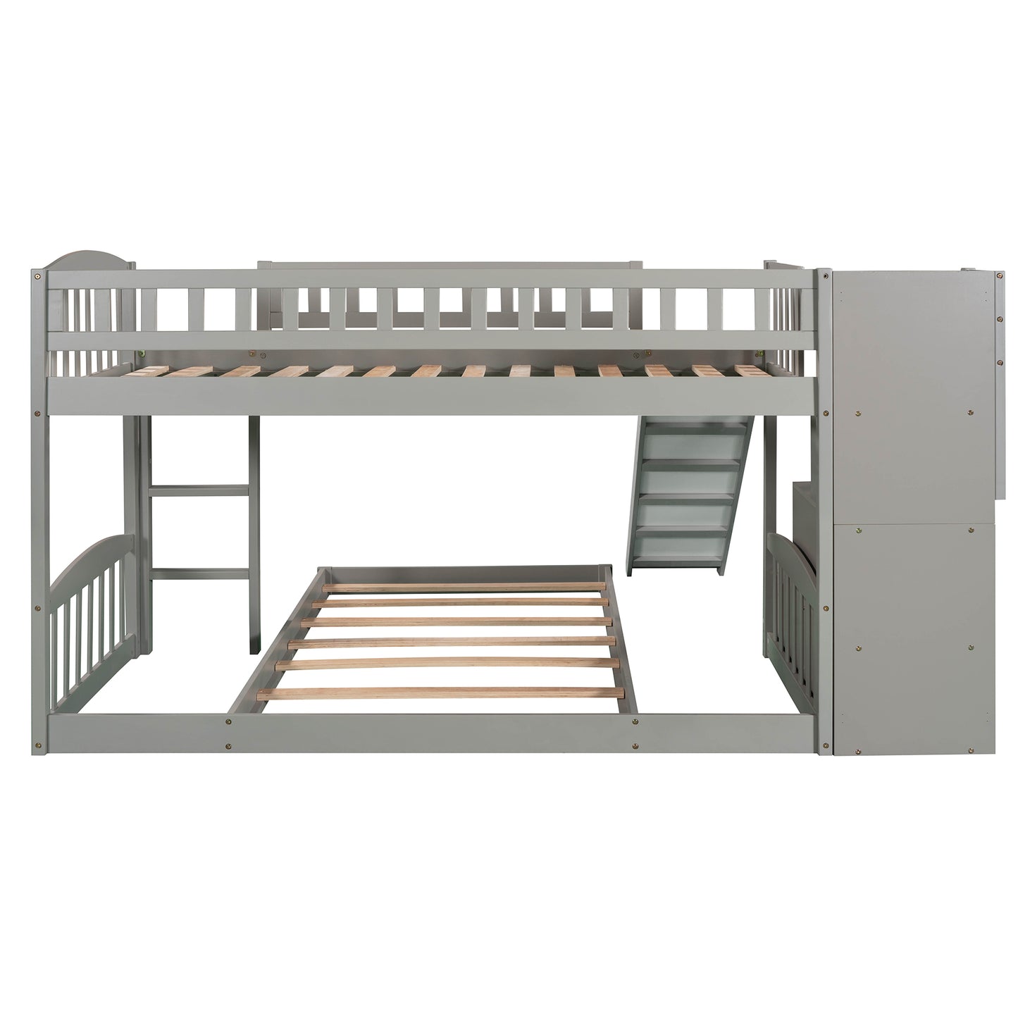 Gray Twin Bunk Bed with Slide, Drawers, and Playful Features