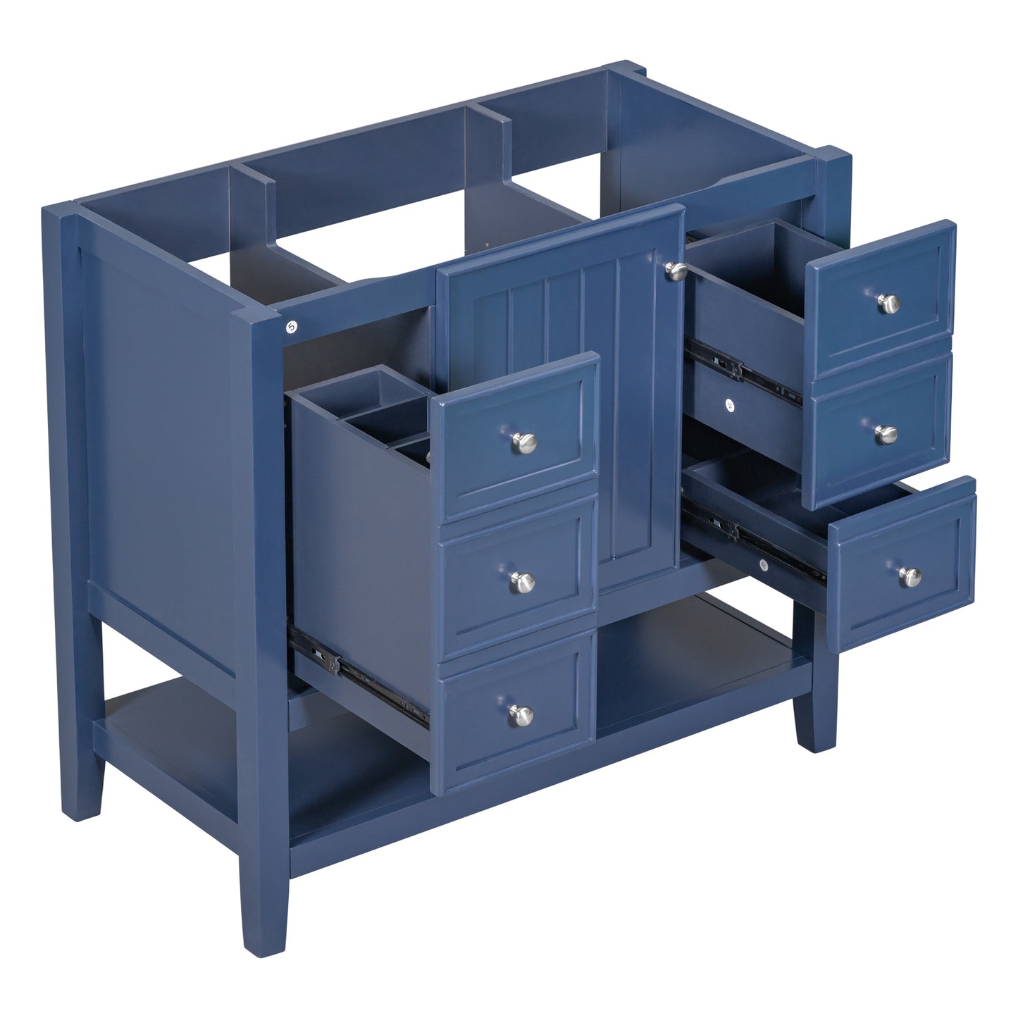 36" Bathroom Vanity without Sink, Cabinet Base Only, One Cabinet and three Drawers, Blue