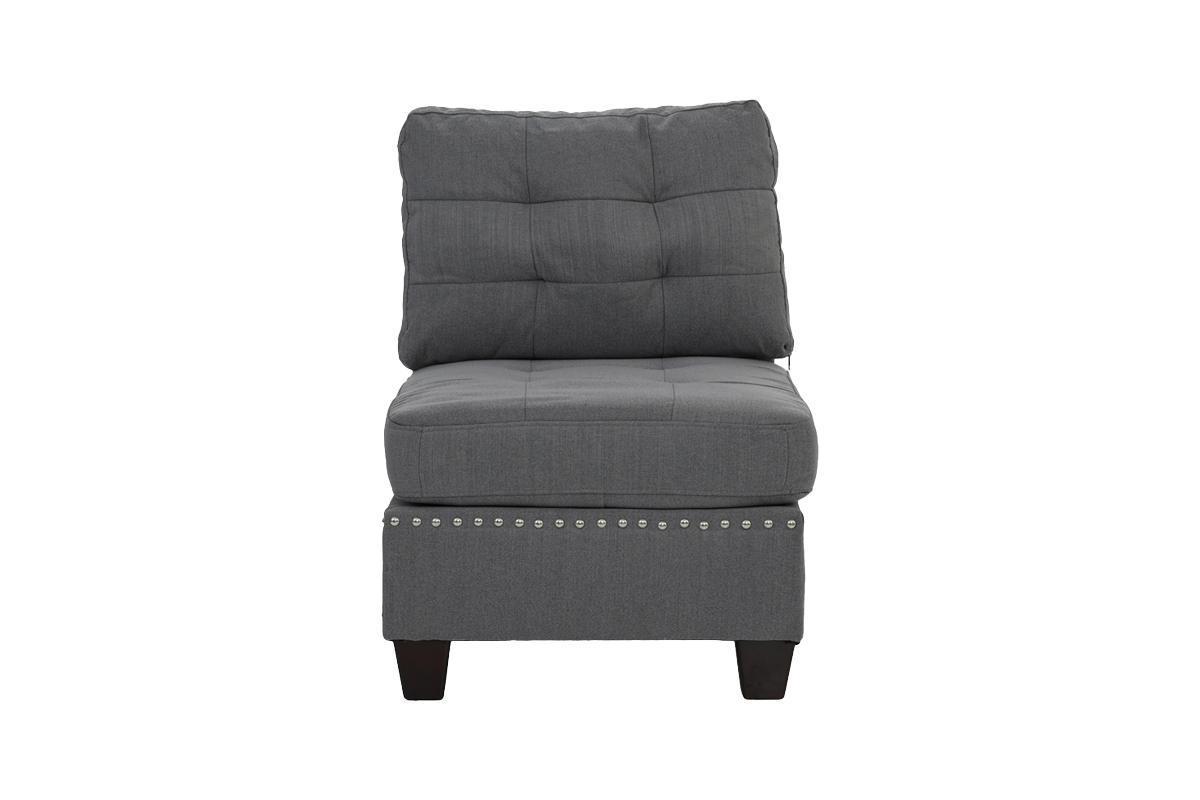 Gray Linen Modular Sofa Set with Tufted Couch and Nailhead Accents