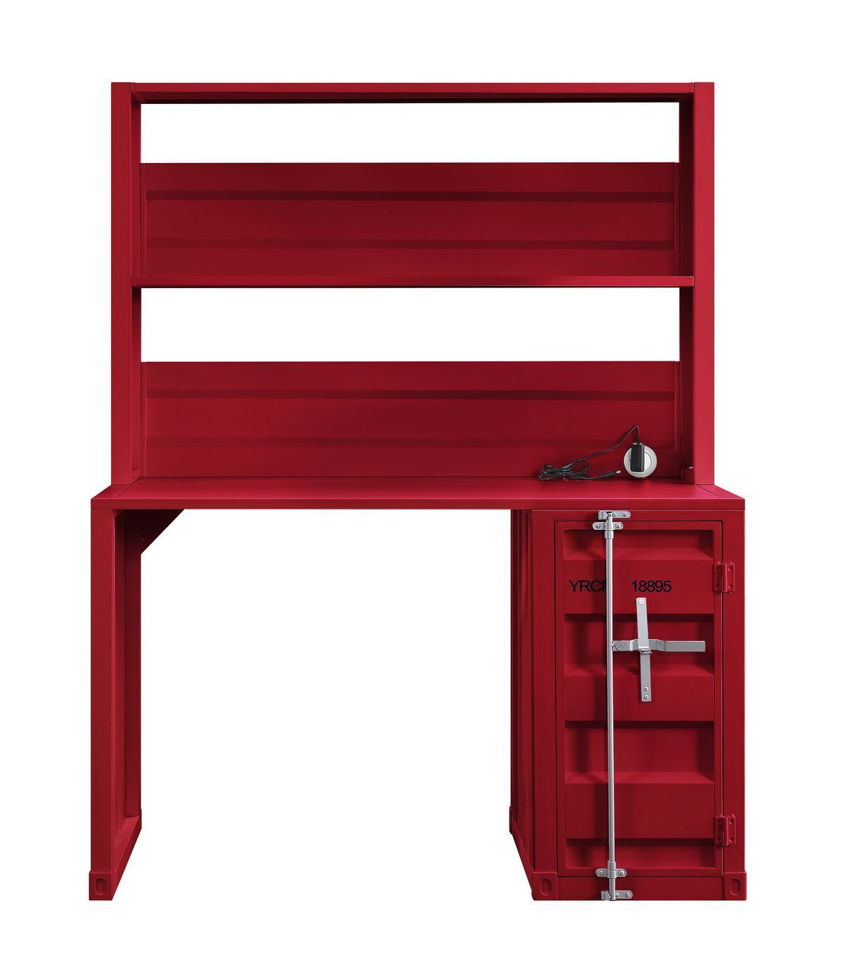 Red Industrial Style Writing Desk & Hutch with Ample Space