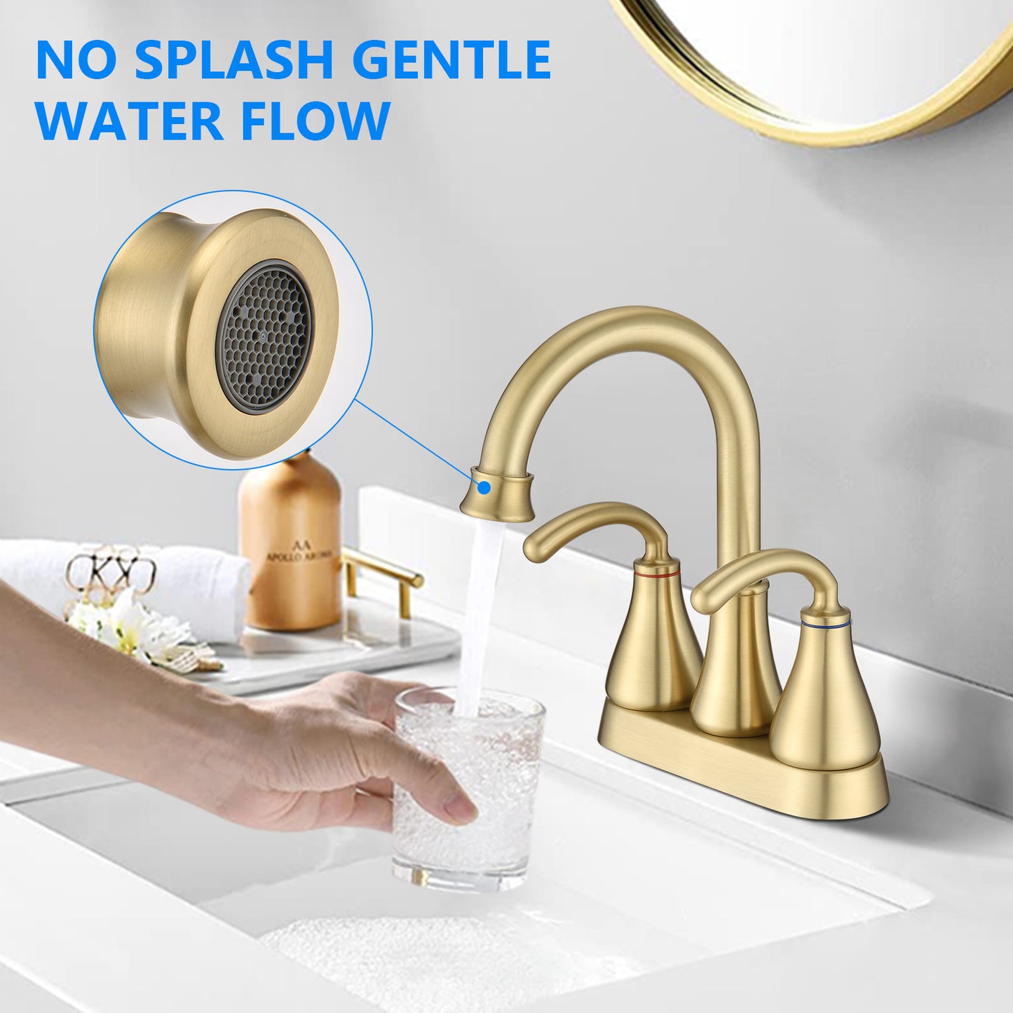 Brushed Golden Bathroom Sink Faucet with 2-Handle and Pop-up Drain