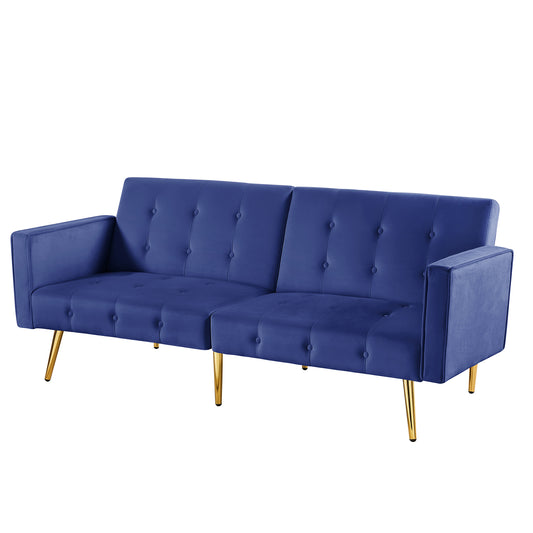 Velvet button tufted sofa bed with armrest