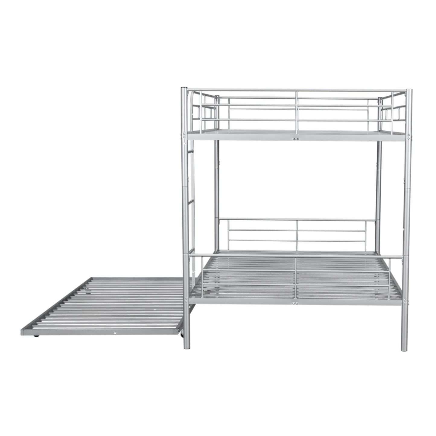 Silver Metal Full Over Full Bunk Bed Set with Trundle