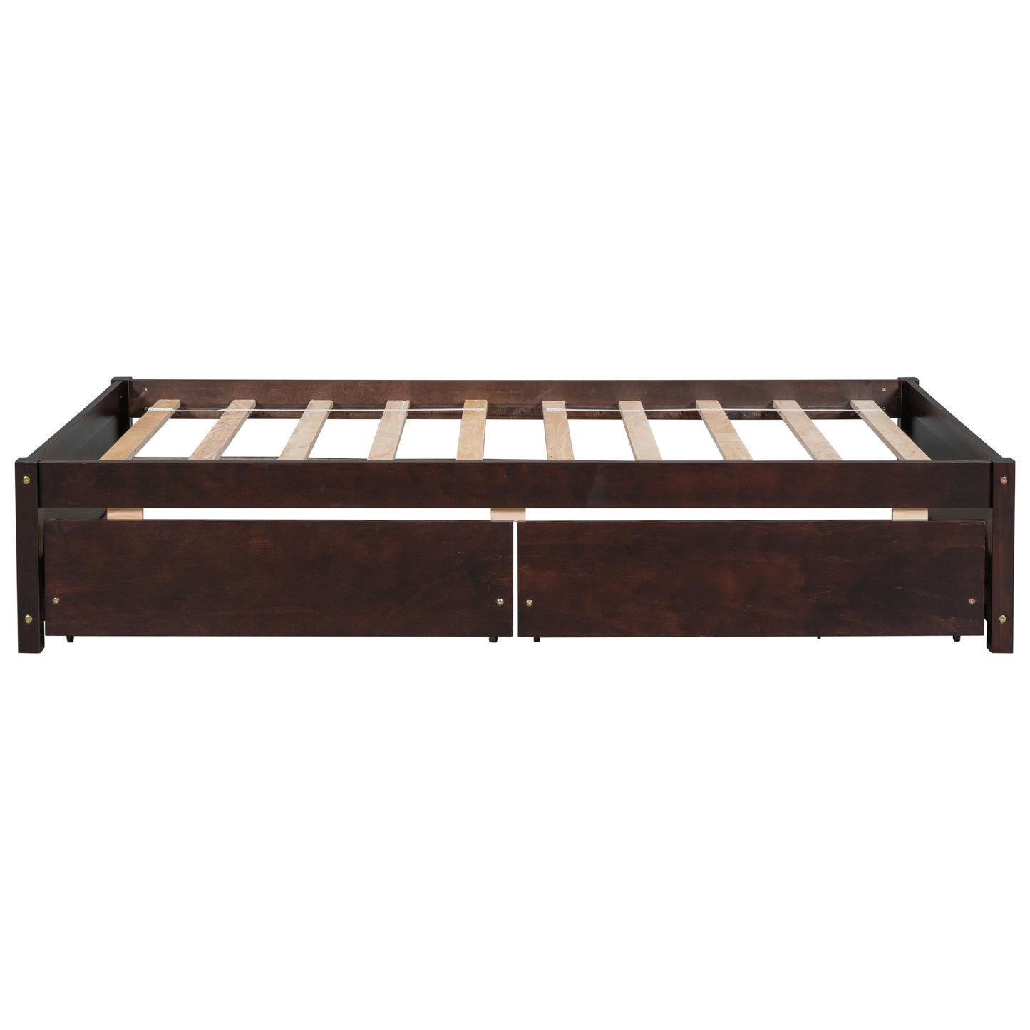 Twin Bed with 2 Drawers, Solid Wood, No Box Spring Needed ,Espresso