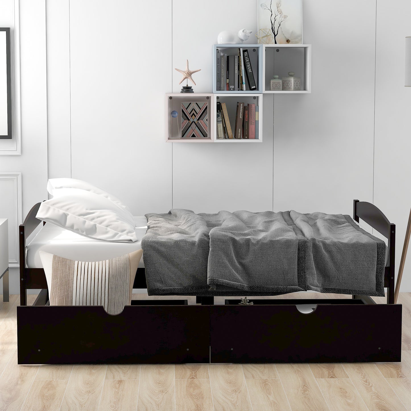 Twin size platform bed, with two drawers, espresso