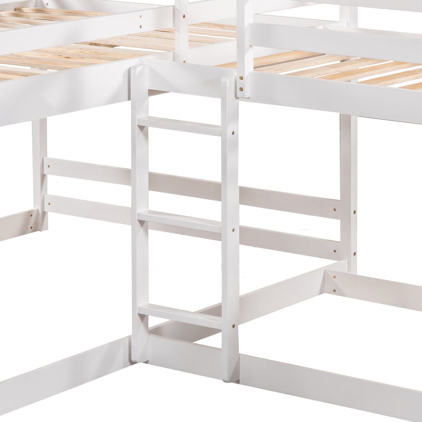 Elegant White L-Shaped Bunk Bed with Slide and Twin/Twin Configuration