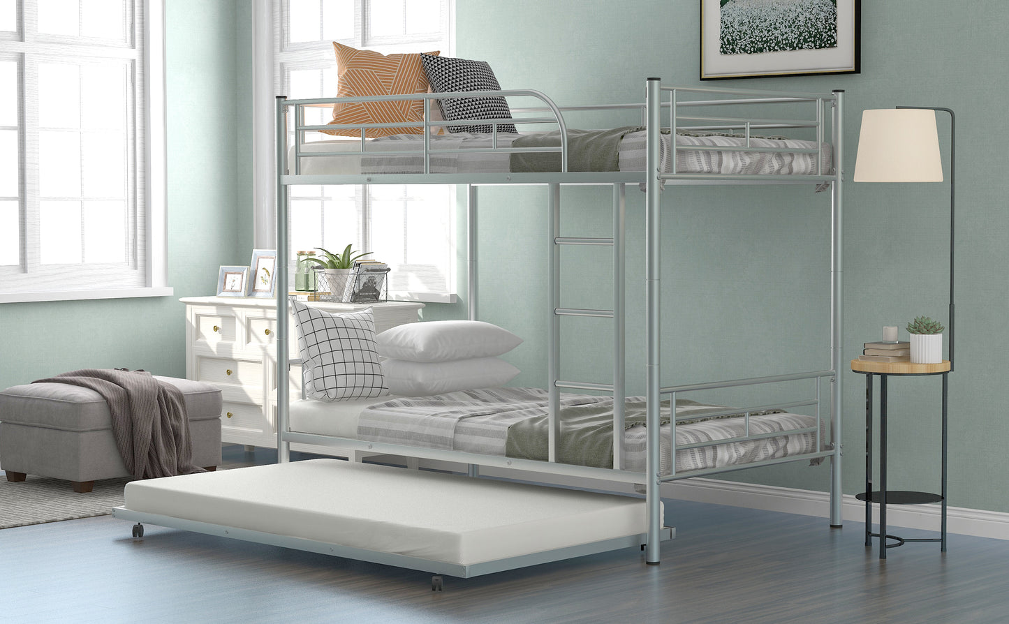 Convertible Twin Metal Bunk Bed With Trundle