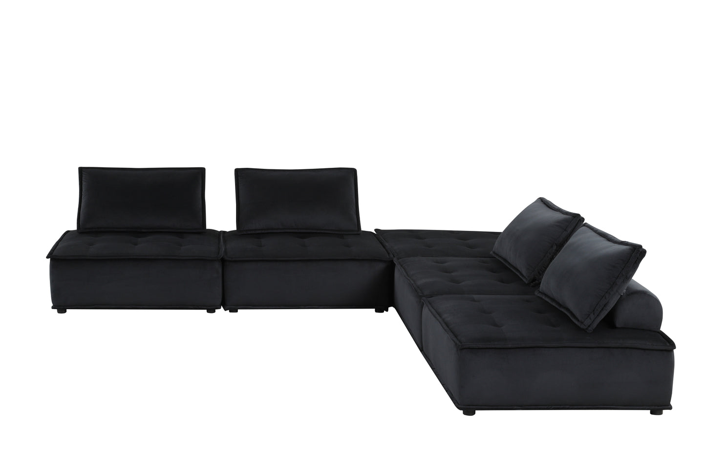 Anna Black Velvet 5 Piece Sectional Sofa with Ottoman