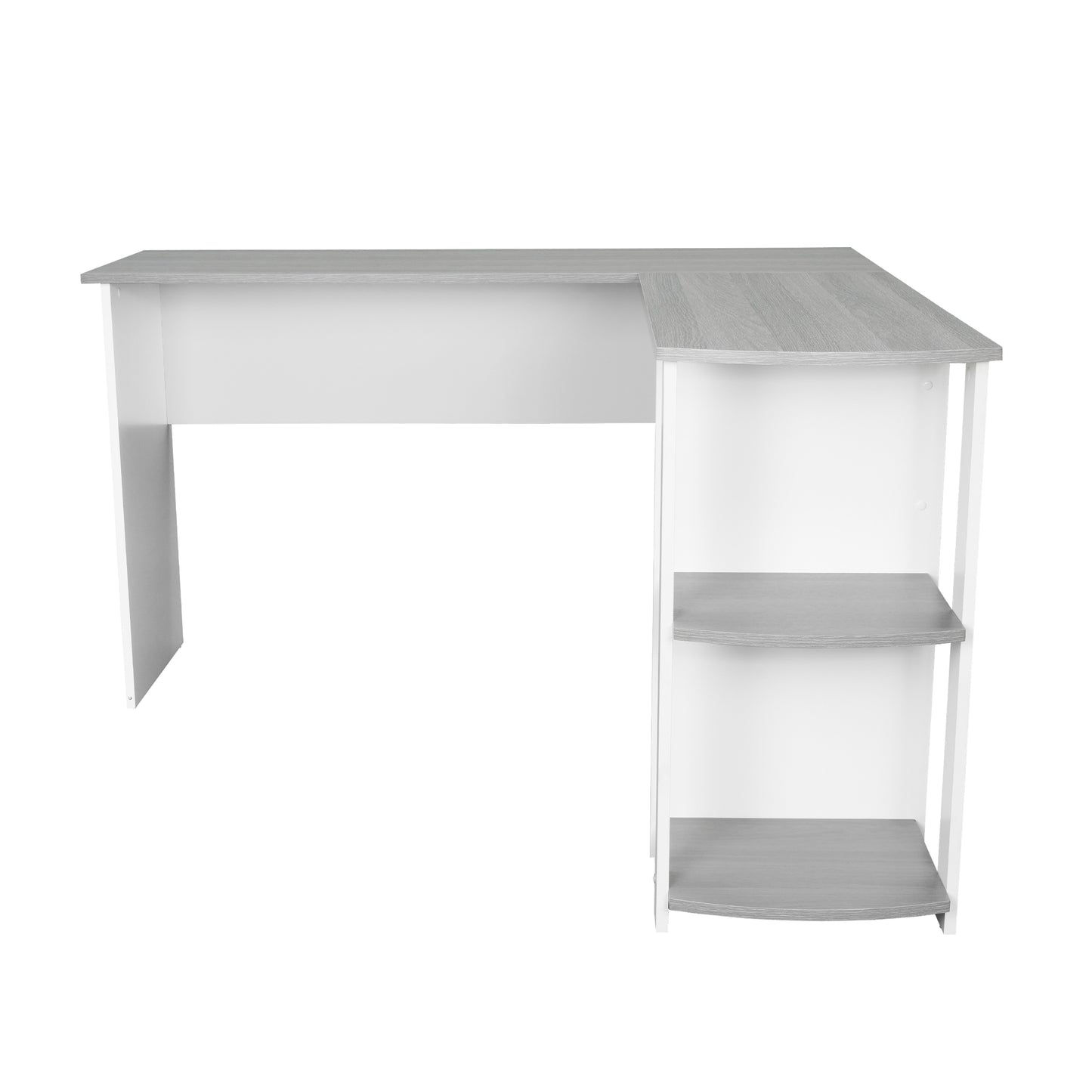 Grey L-Shaped Desk with Convenient Side Shelves